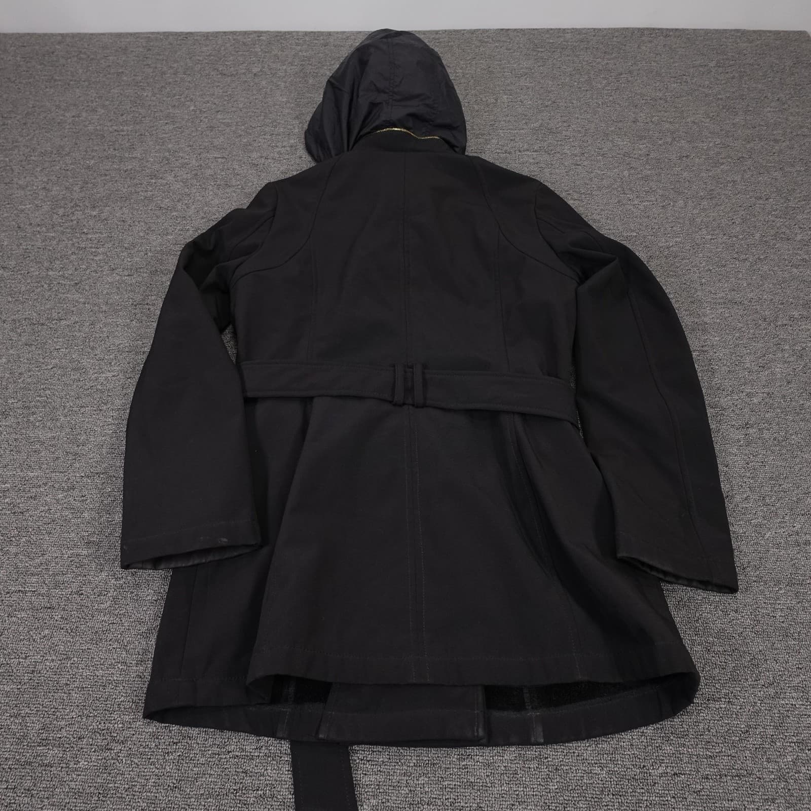 Michael Kors Coat Womens Small Black Belted Hooded Parka Fleece Lined Softshell - Thumbnail 6