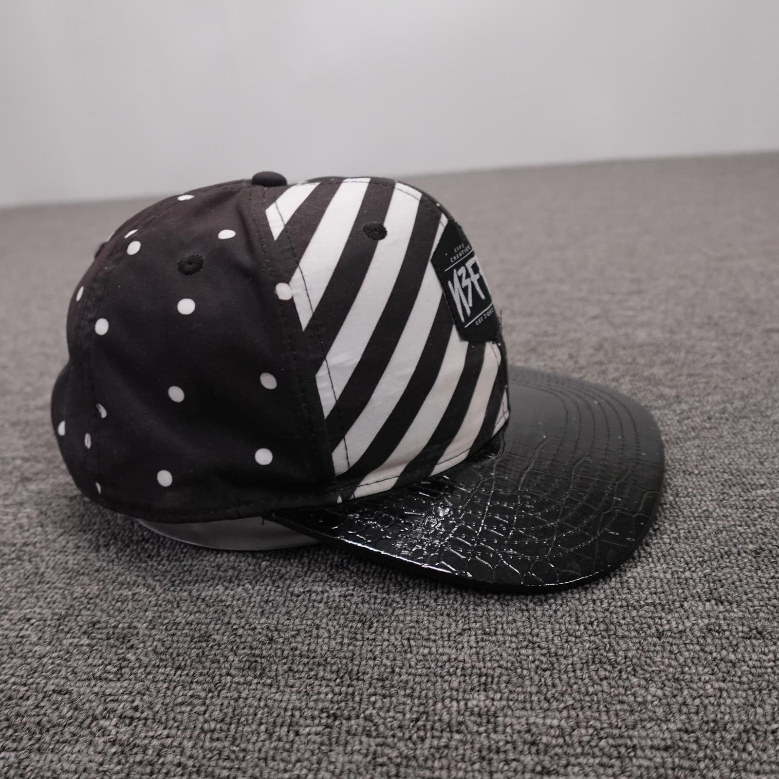 Neff Hat Cap Snap Back Mens One Size Black Polka Dot Stripe Vinyl Brim - Thumbnail 5