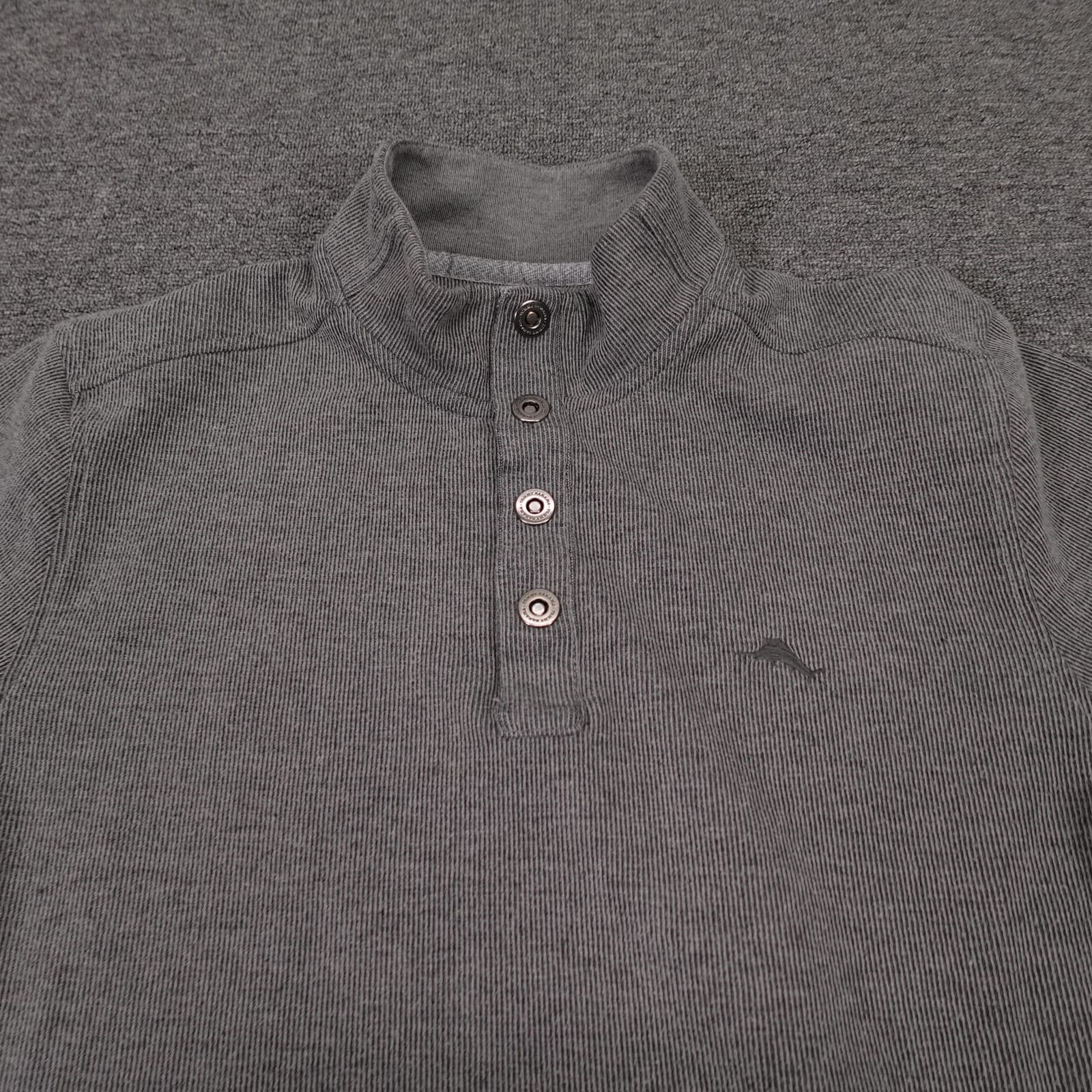 Tommy Bahama Sweater Mens Large Gray Waffle Knit Henley Long Sleeve Pullover - Thumbnail 2