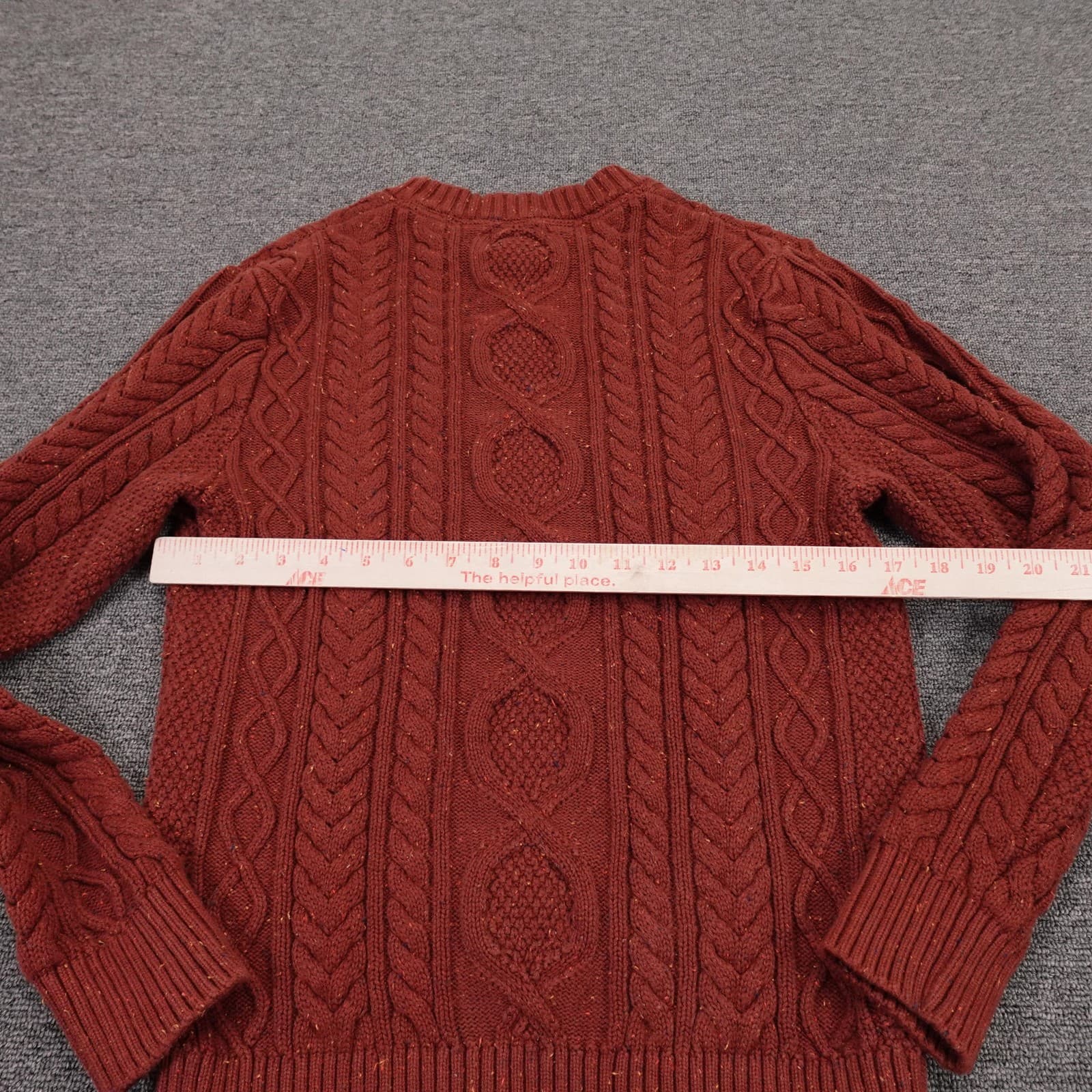 LL Bean Sweater Mens Small Brown Cable Knit Organic Cotton Crewneck Fisherman - Thumbnail 4