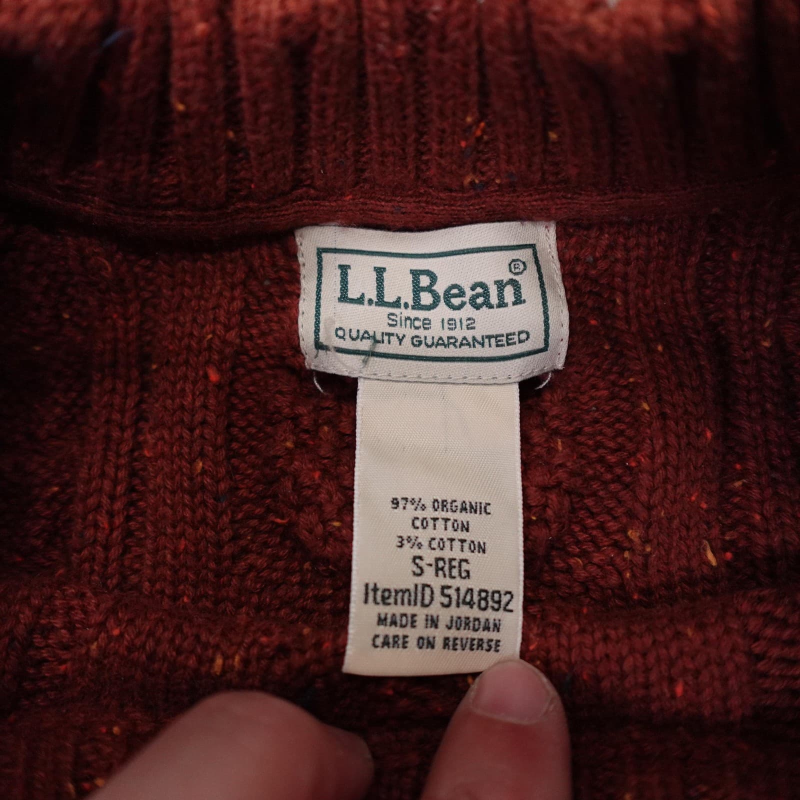 LL Bean Sweater Mens Small Brown Cable Knit Organic Cotton Crewneck Fisherman - Thumbnail 3