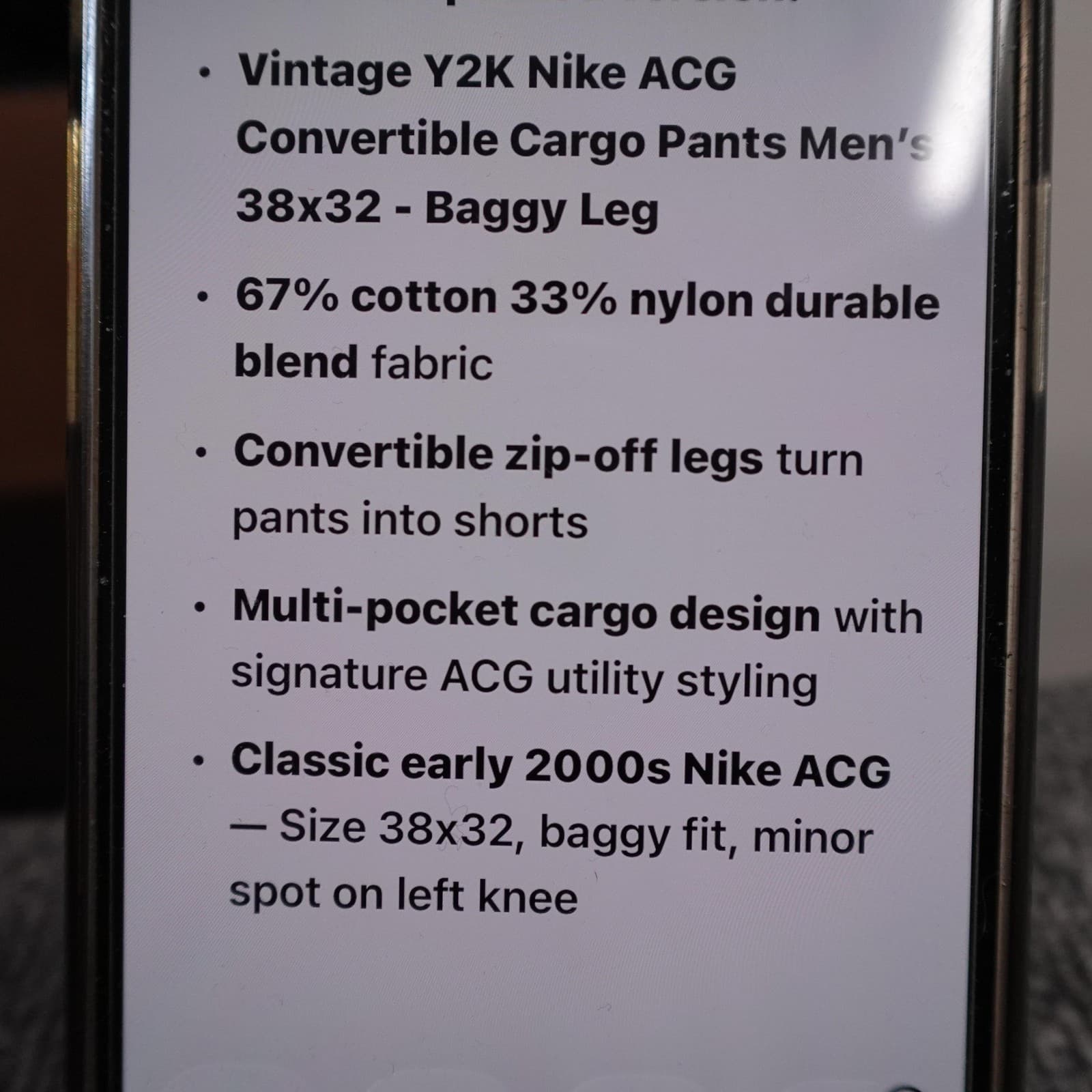 Vintage Nike ACG Convertible Cargo Pants Mens 38x32 Beige Baggy Y2K ACGM2008 - Thumbnail 16
