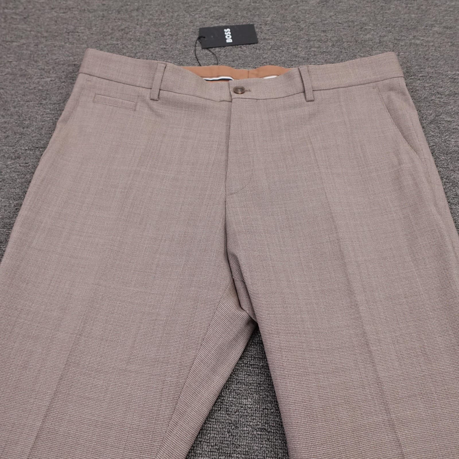 Boss Pants Mens 38x34 Beige Virgin Wool Check Flat Front Lined Dress Formal - Thumbnail 2