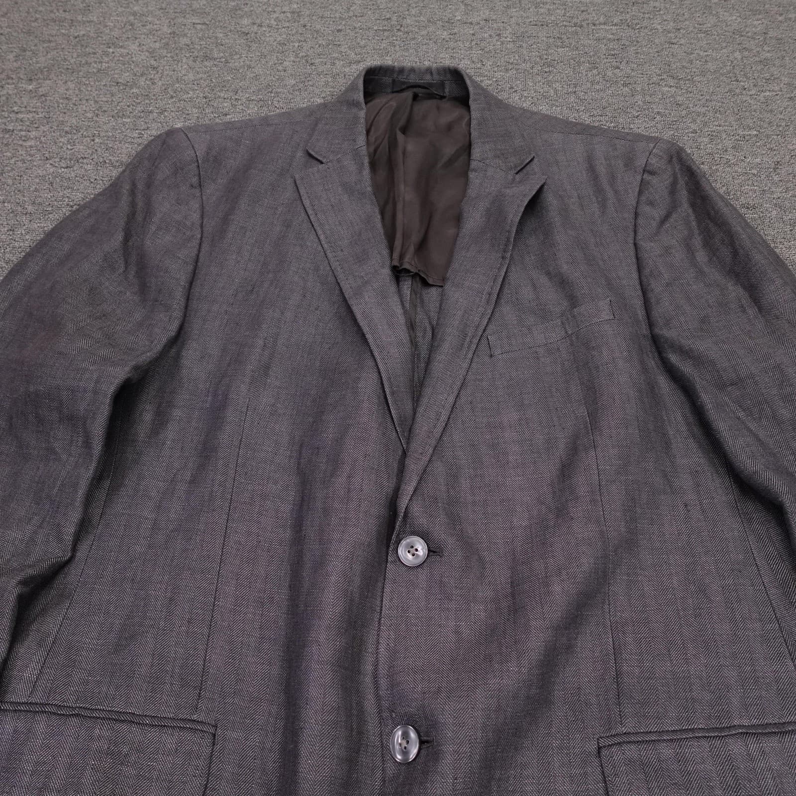 Calvin Klein Blazer Mens 46L Gray Linen Herringbone Extreme Slim Sport Coat - Thumbnail 2