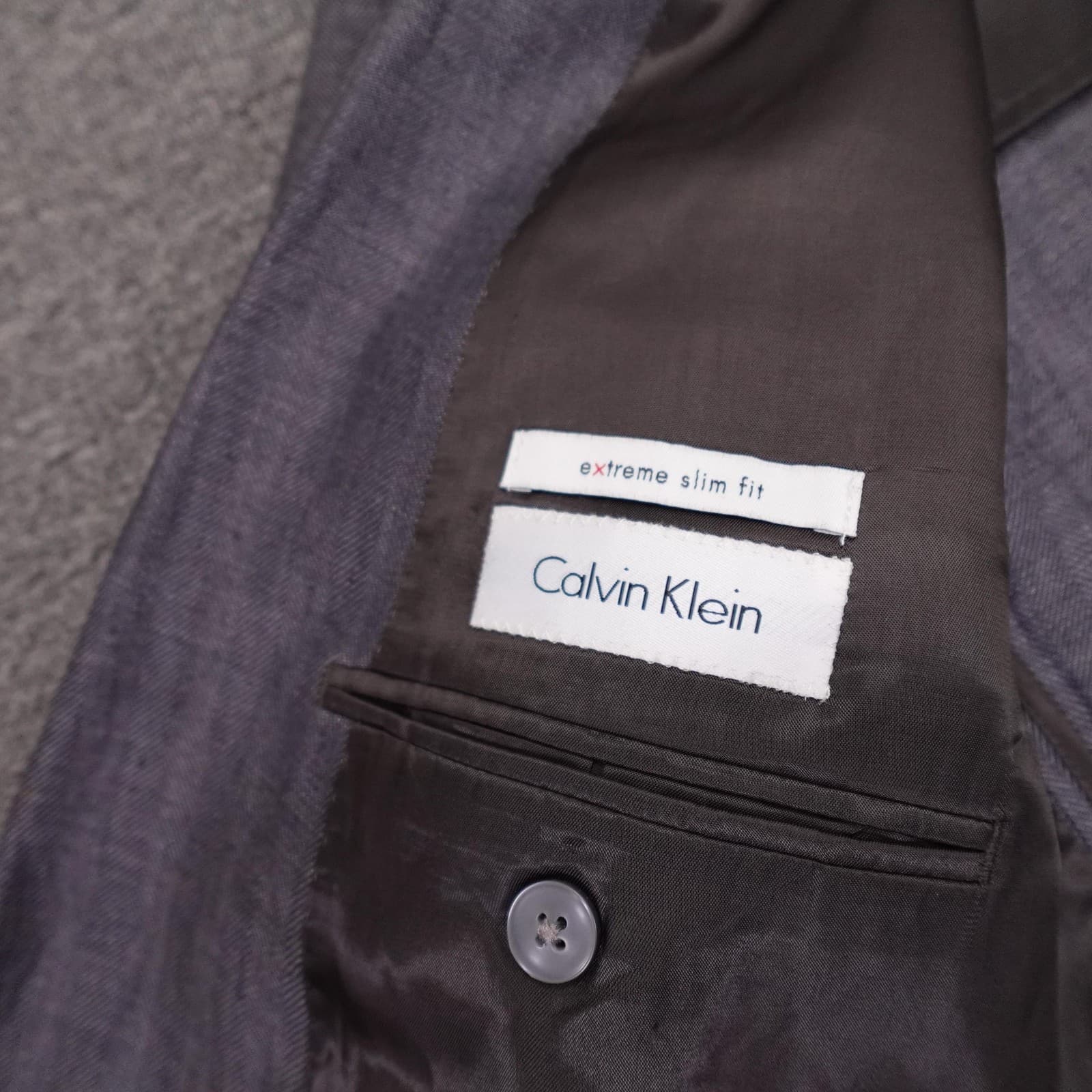Calvin Klein Blazer Mens 46L Gray Linen Herringbone Extreme Slim Sport Coat - Thumbnail 3