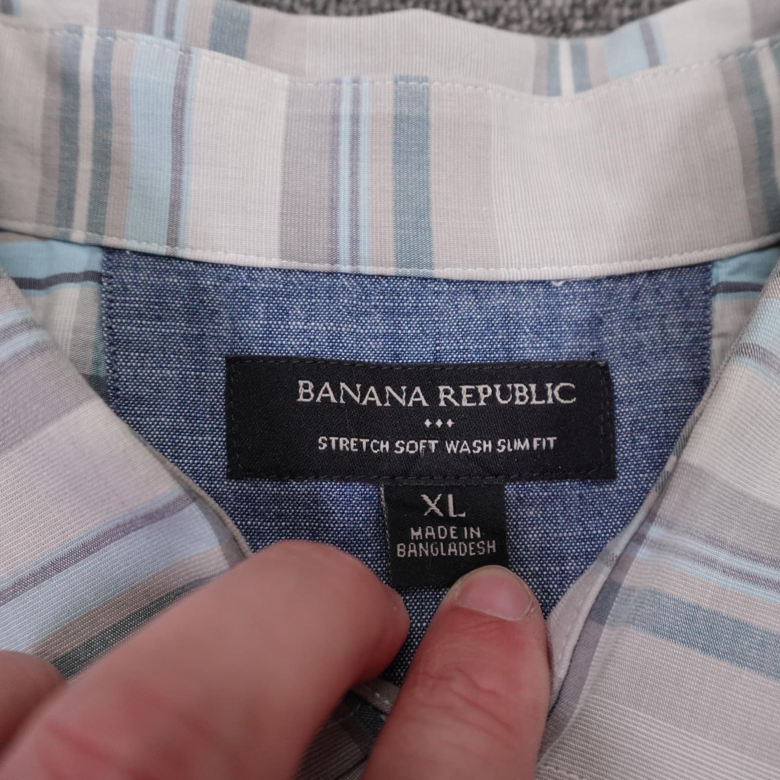 Banana Republic Shirt Mens XL Gray Plaid Short Sleeve Button Up Stretch Casual - Thumbnail 3