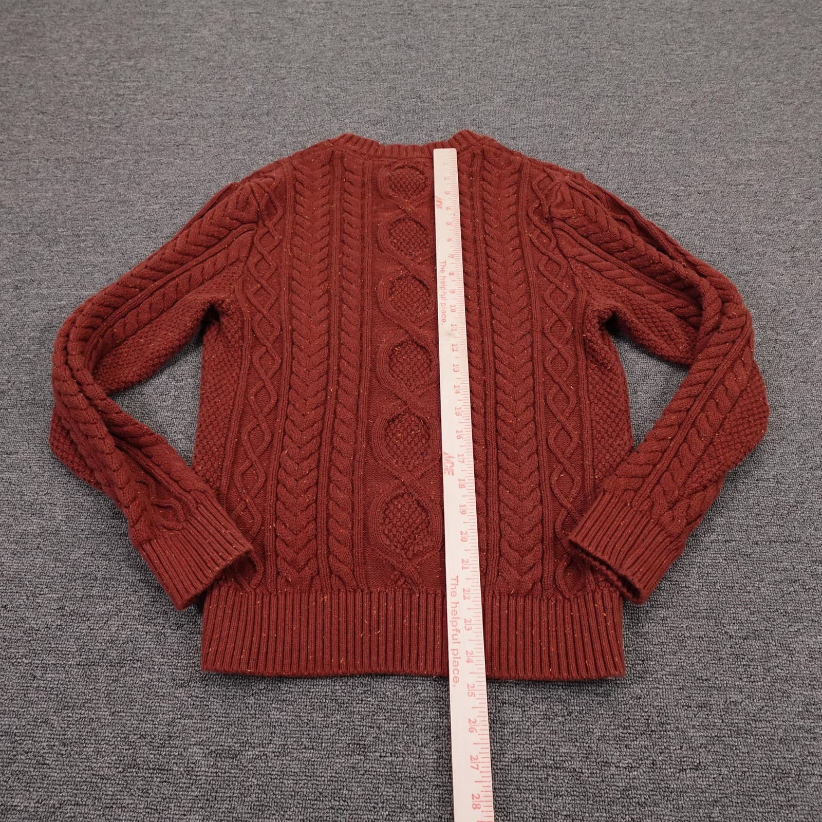 LL Bean Sweater Mens Small Brown Cable Knit Organic Cotton Crewneck Fisherman - Thumbnail 5