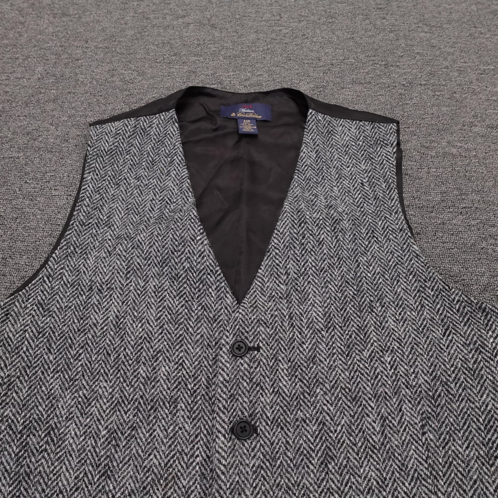Brooks Brothers Suit Vest Mens 44R Gray Herringbone Wool Madison Belted Tweed - Thumbnail 2