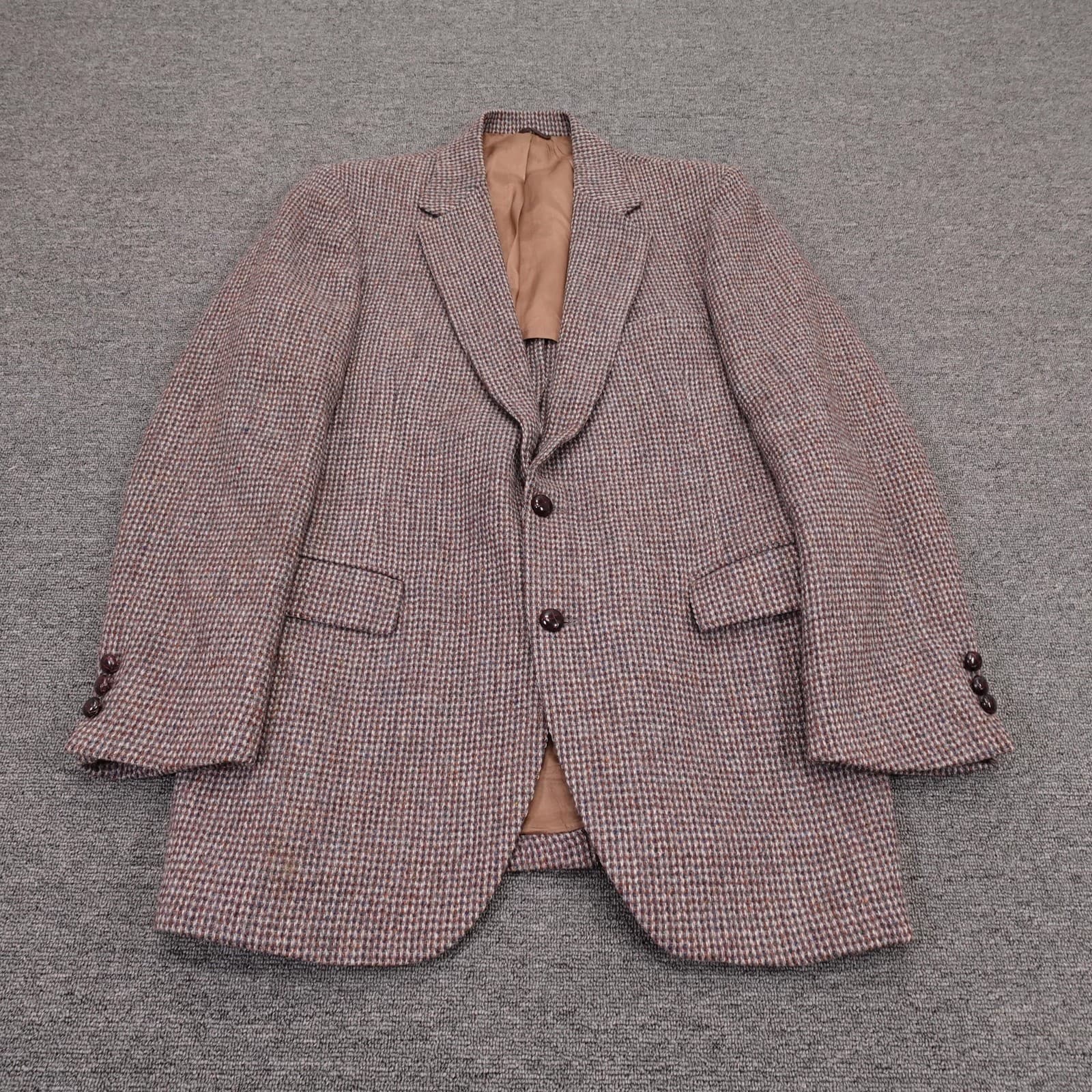 Harris Tweed Blazer Mens 42 Long Brown Check Wool Sport Coat Two Button USA