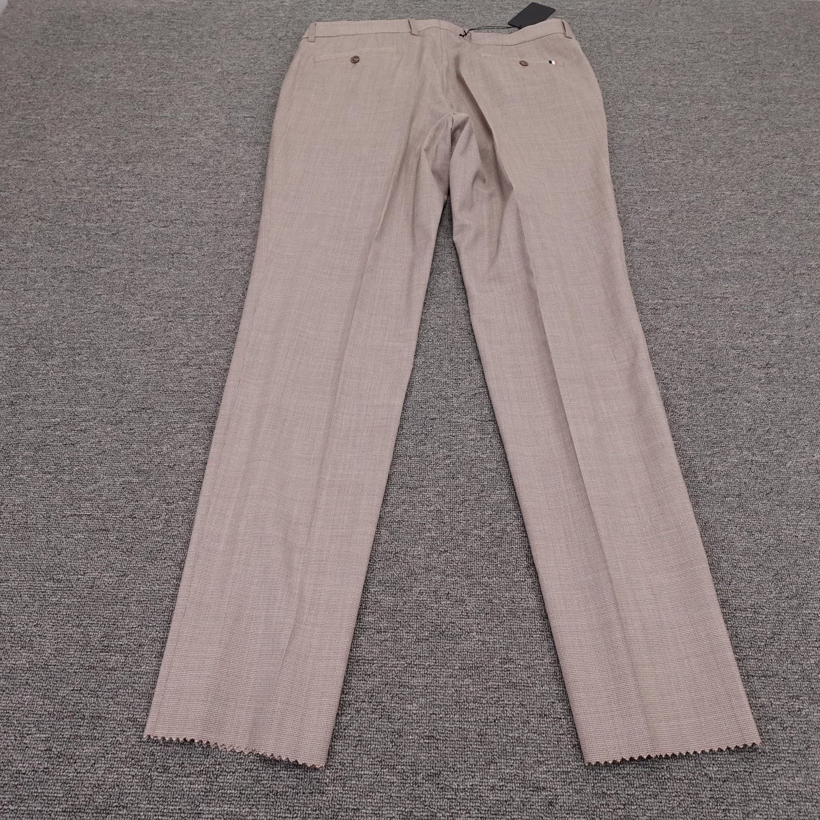 Boss Pants Mens 38x34 Beige Virgin Wool Check Flat Front Lined Dress Formal - Thumbnail 9