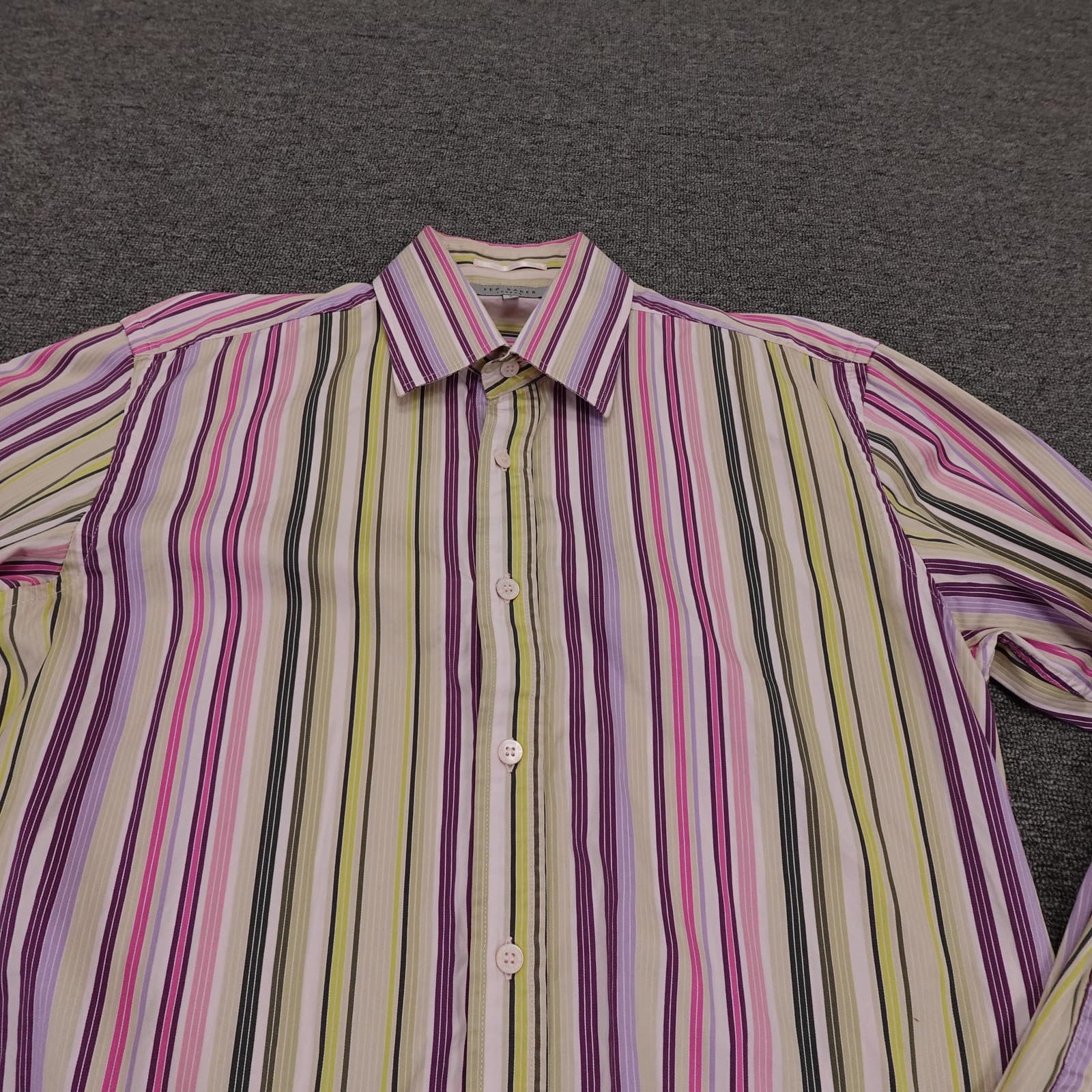Ted Baker Shirt Mens Medium Multicolor Stripe Long Sleeve Button Front Dress - Thumbnail 2
