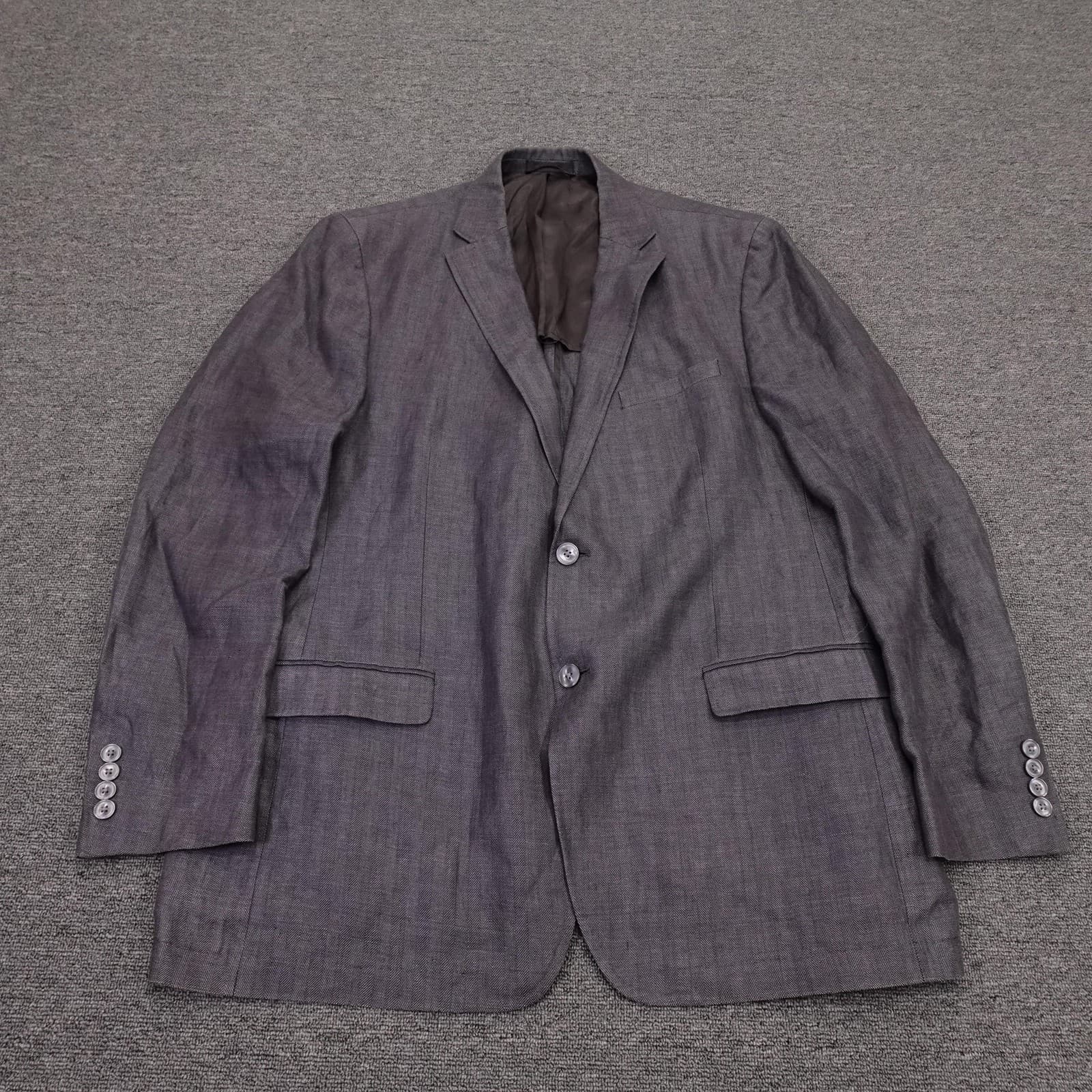 Calvin Klein Blazer Mens 46L Gray Linen Herringbone Extreme Slim Sport Coat