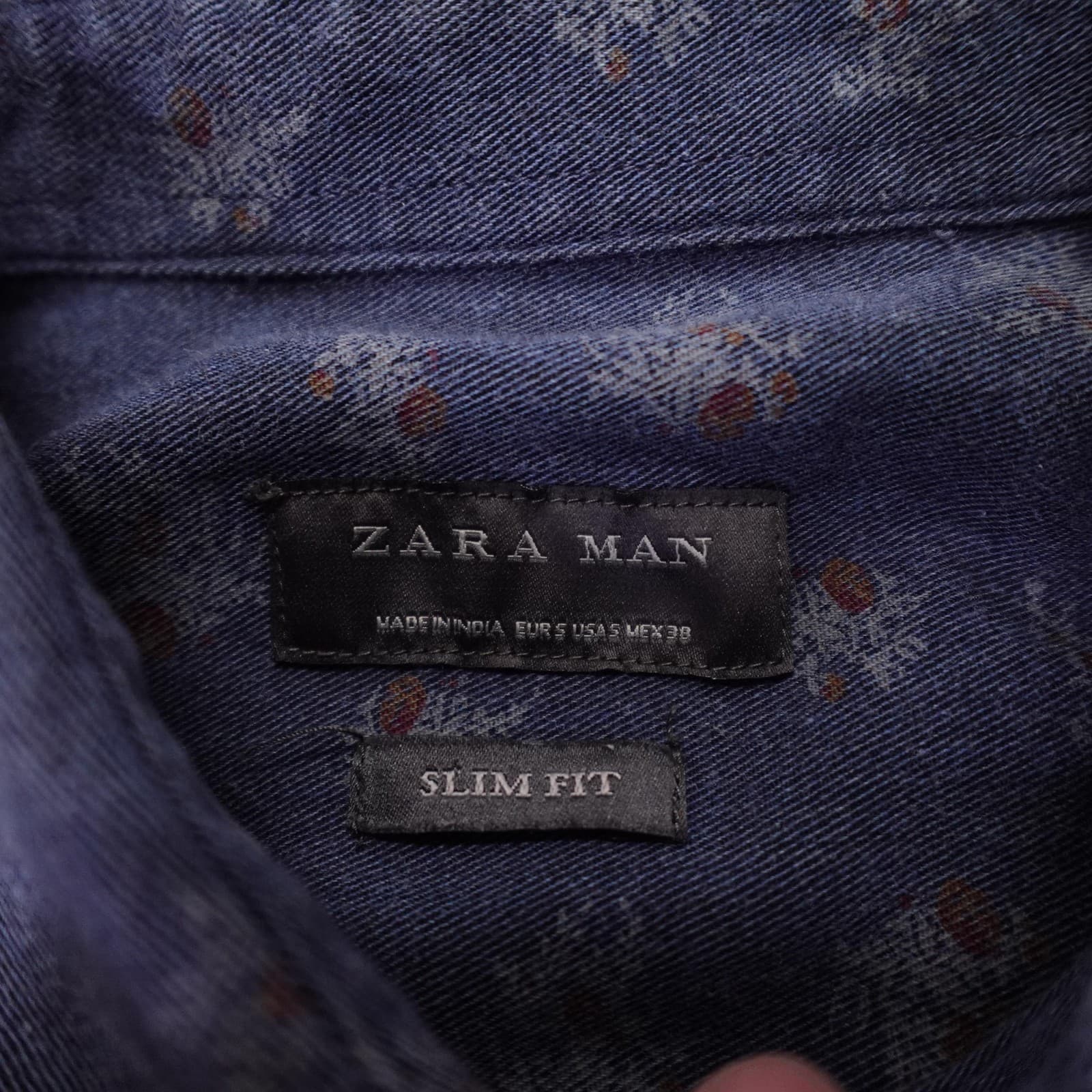 Zara Man Shirt Mens Small Blue Floral Long Sleeve Button Up Slim Fit Casual - Thumbnail 3