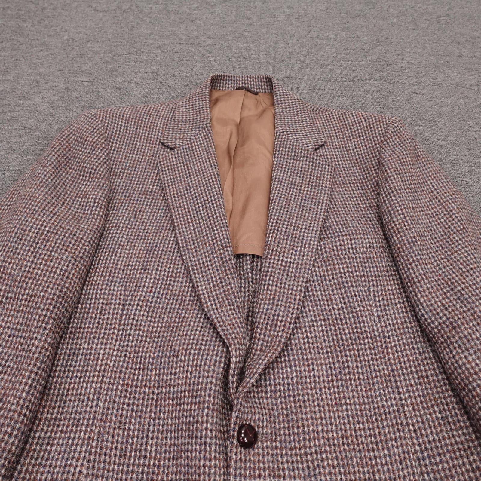 Harris Tweed Blazer Mens 42 Long Brown Check Wool Sport Coat Two Button USA - Thumbnail 2