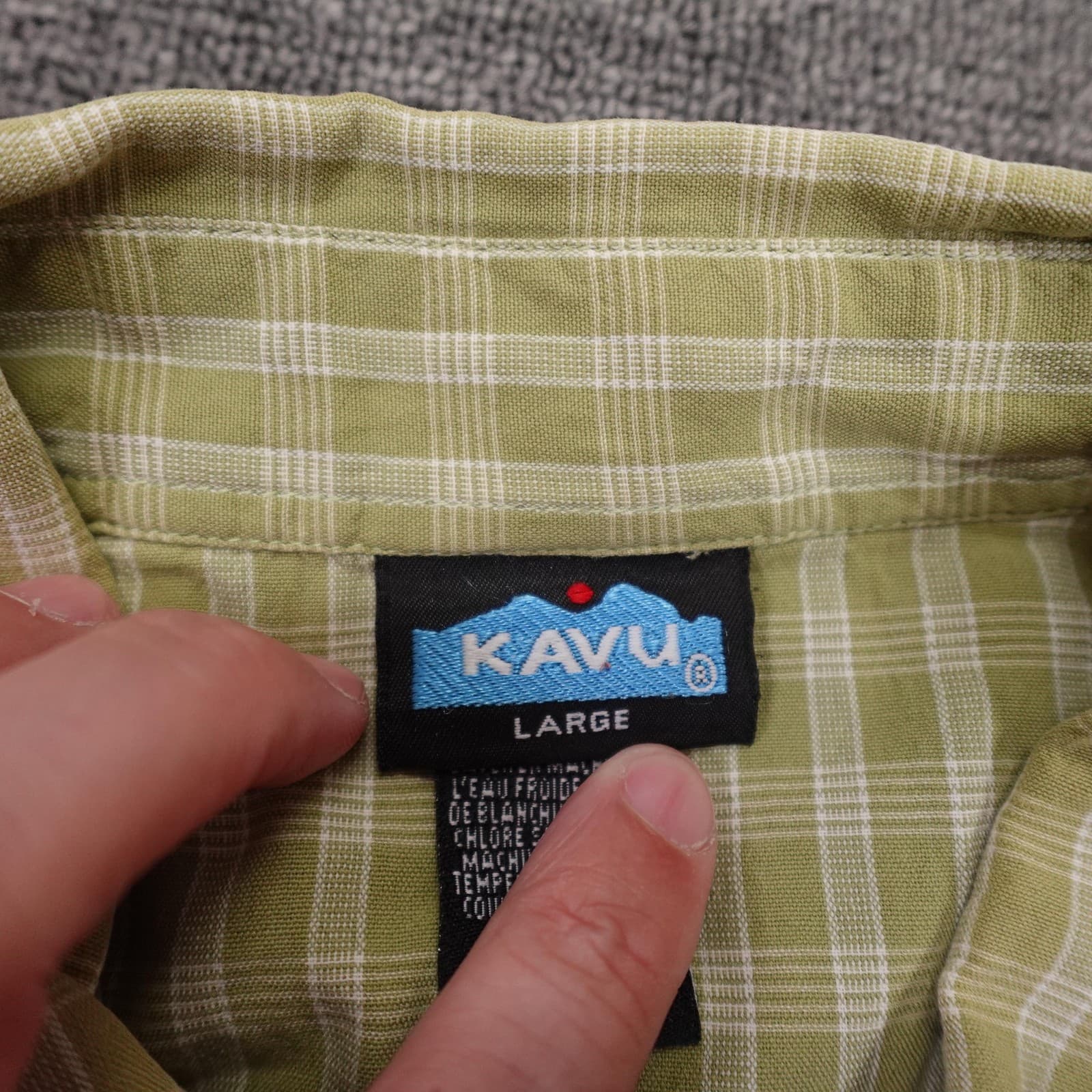 KAVU Shirt Mens Large Green Check Short Sleeve Button Up Casual Cotton Summer - Thumbnail 3