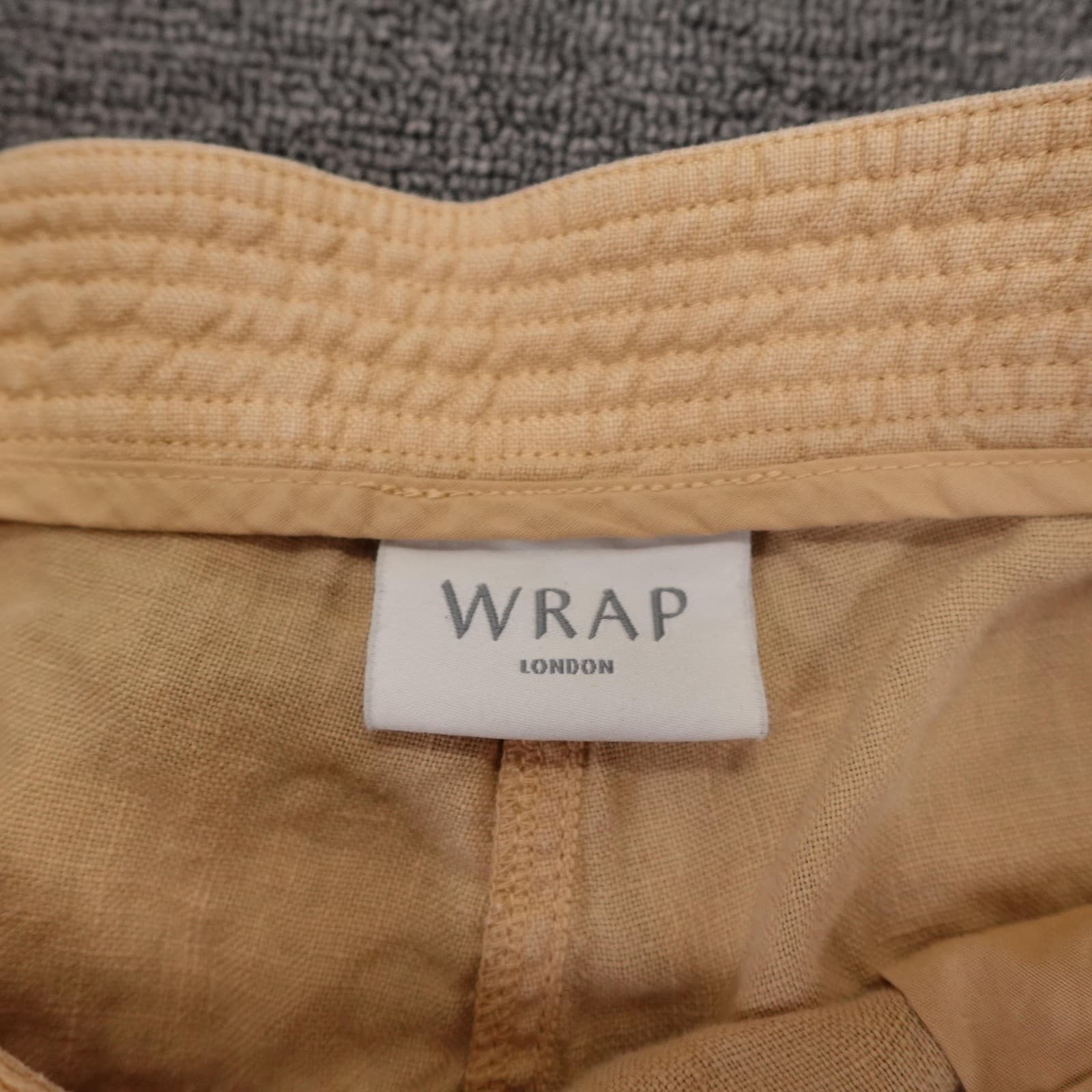 Wrap London Paperbag Shorts Womens 6 Beige Linen Elastic Waist Pockets Summer - Thumbnail 2