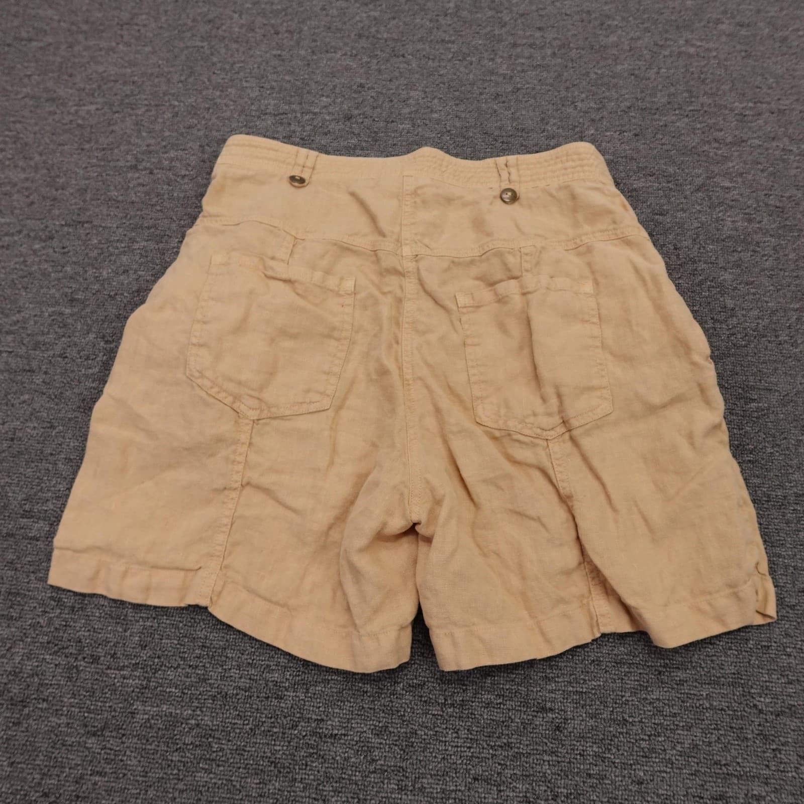 Wrap London Paperbag Shorts Womens 6 Beige Linen Elastic Waist Pockets Summer - Thumbnail 3