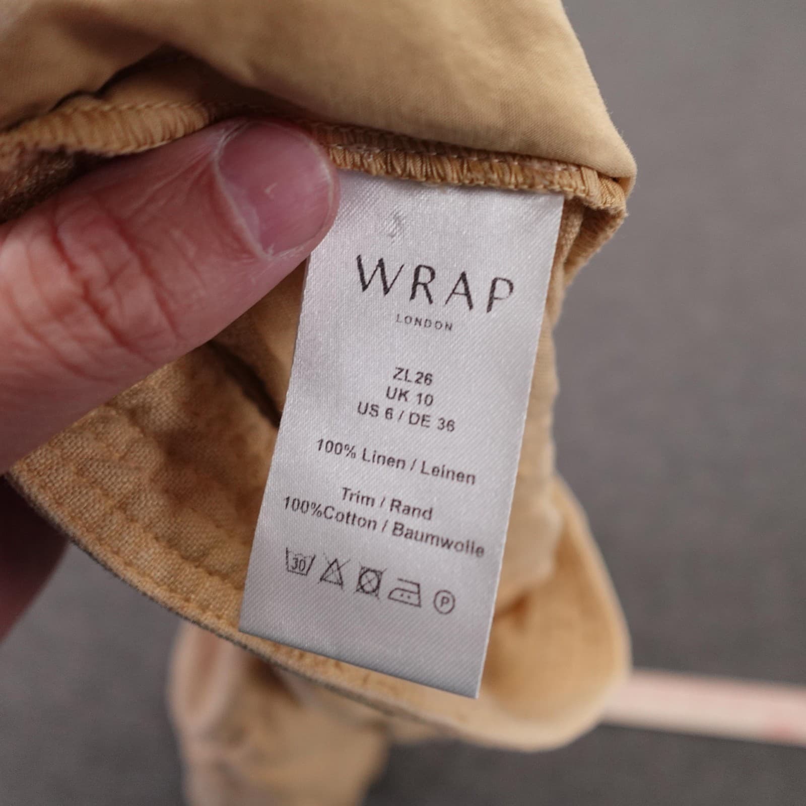 Wrap London Paperbag Shorts Womens 6 Beige Linen Elastic Waist Pockets Summer - Thumbnail 6