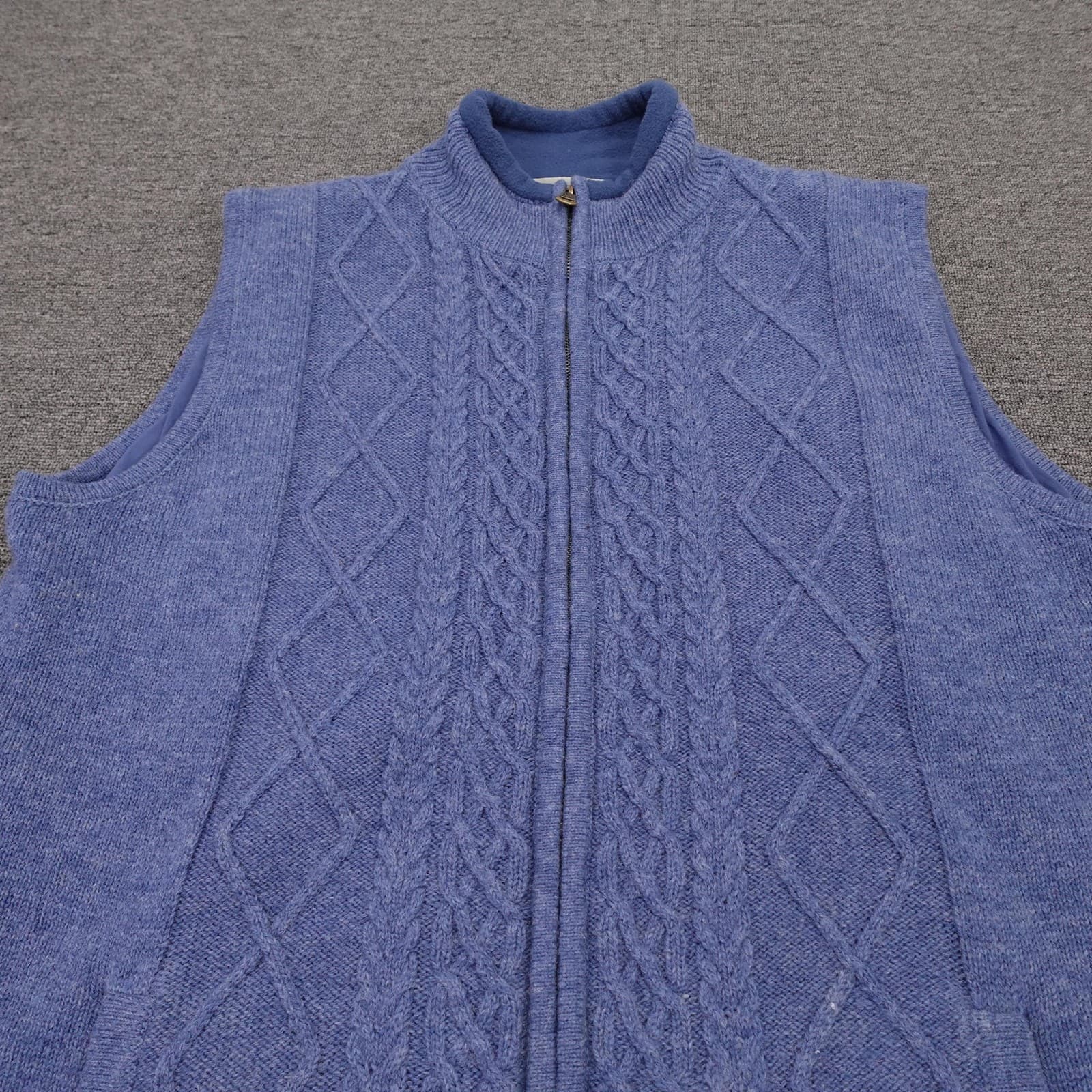 Aran Sweater Market Vest Mens 2XL Blue Wool Full Zip Cable Knit Lined Ireland - Thumbnail 2