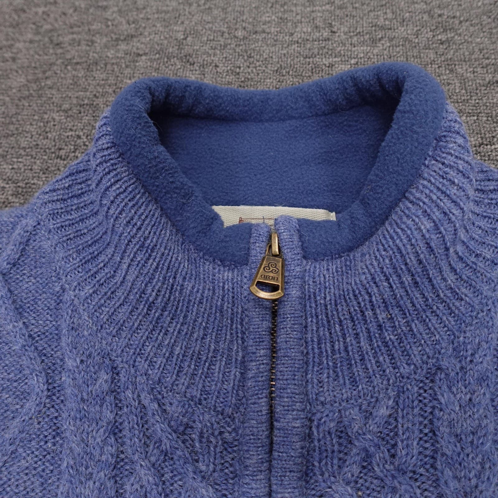 Aran Sweater Market Vest Mens 2XL Blue Wool Full Zip Cable Knit Lined Ireland - Thumbnail 3