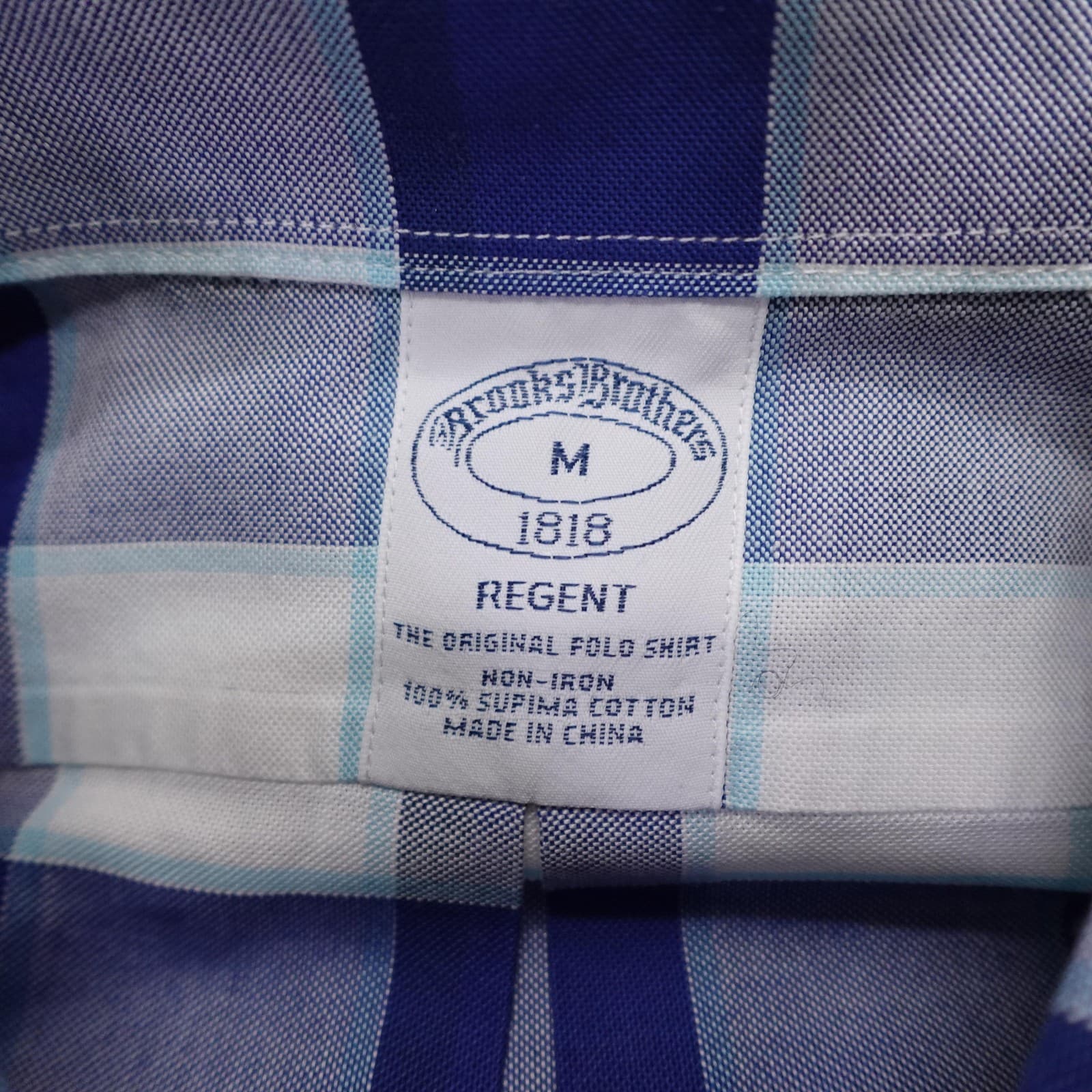 Brooks Brothers Shirt Mens Medium Blue Check Regent 1818 Non Iron Supima Cotton - Thumbnail 3