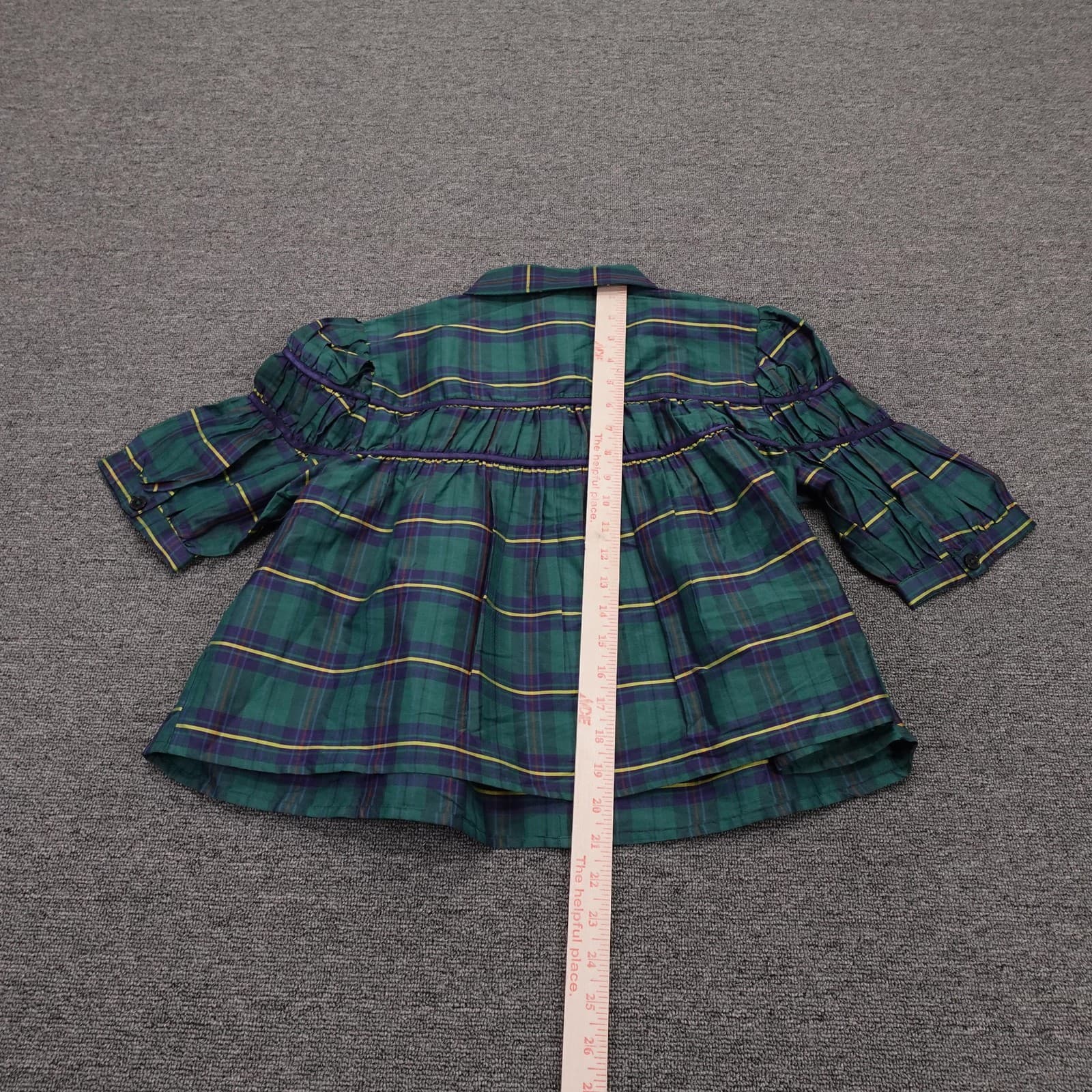 Maeve Blouse Womens Medium Green Plaid Short Puff Sleeve Button Front Ruffle Top - Thumbnail 6