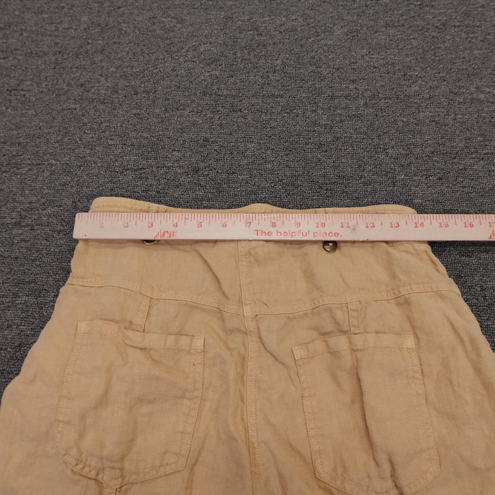 Wrap London Paperbag Shorts Womens 6 Beige Linen Elastic Waist Pockets Summer - Thumbnail 4