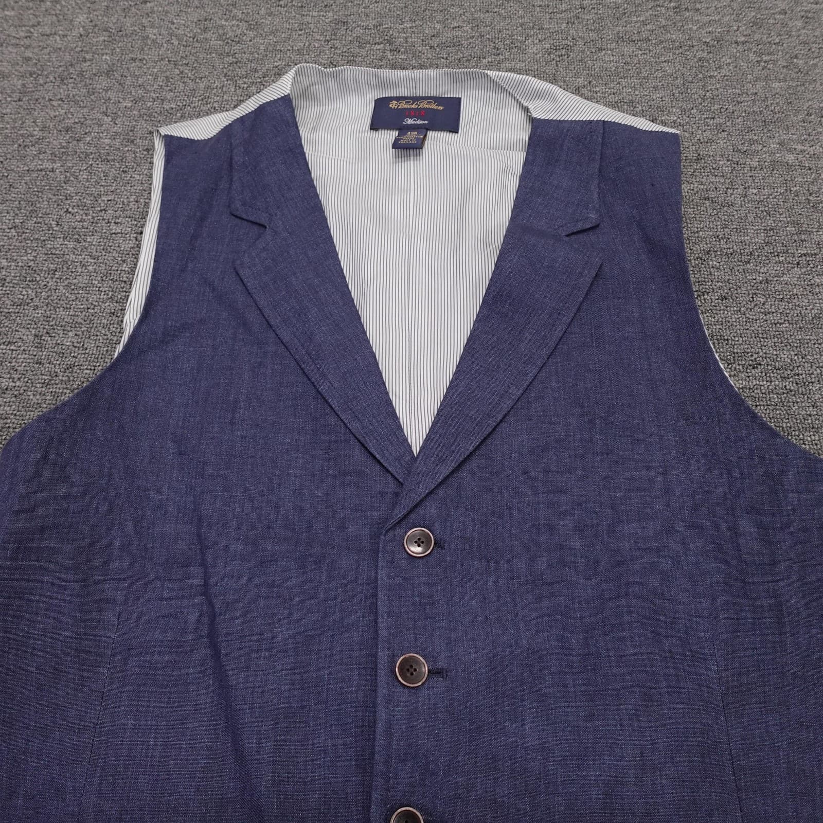 Brooks Brothers Suit Vest Mens 43R Blue Linen Madison Belted Wedding Business - Thumbnail 2