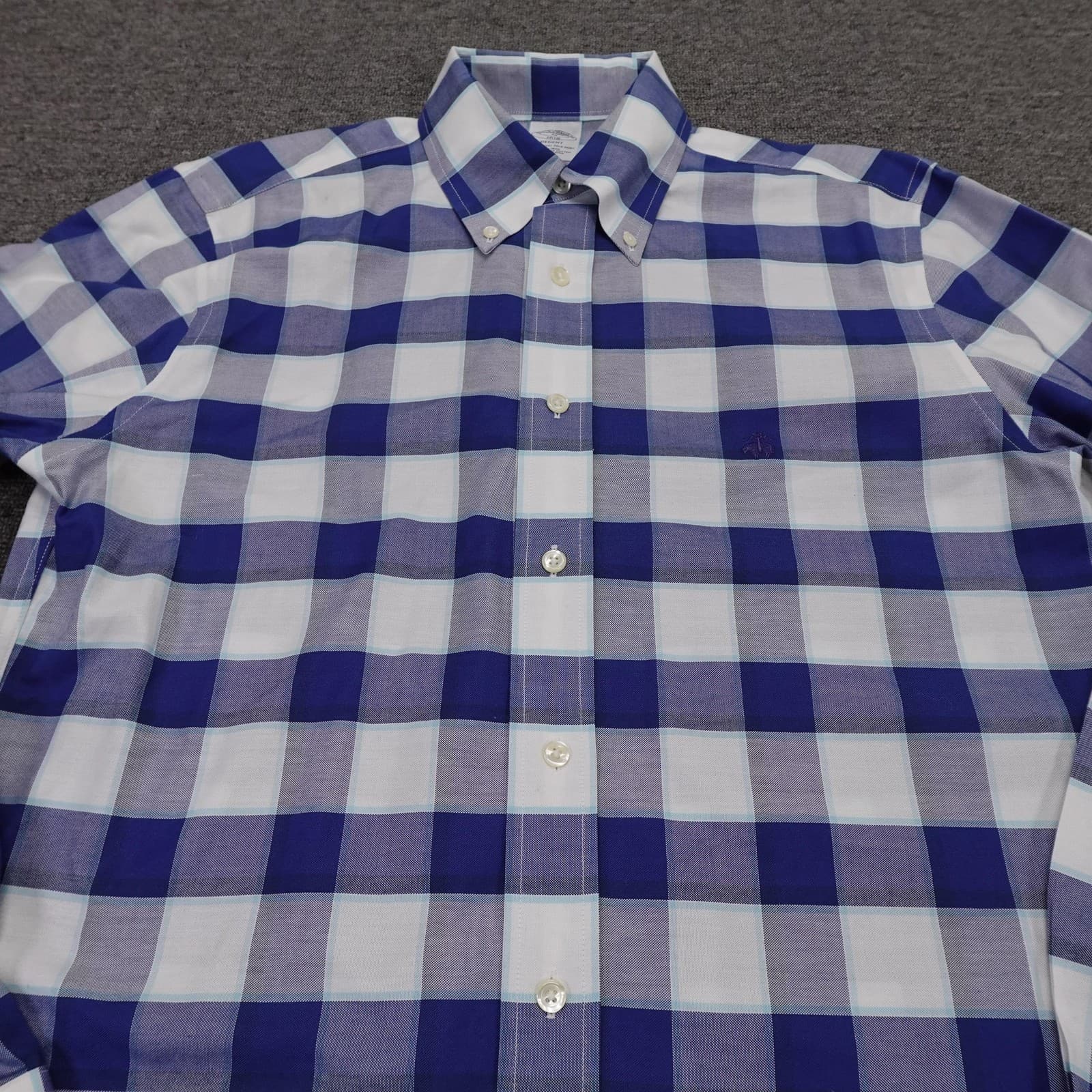 Brooks Brothers Shirt Mens Medium Blue Check Regent 1818 Non Iron Supima Cotton - Thumbnail 2
