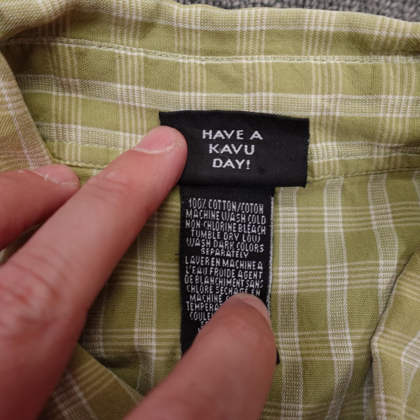 KAVU Shirt Mens Large Green Check Short Sleeve Button Up Casual Cotton Summer - Thumbnail 4