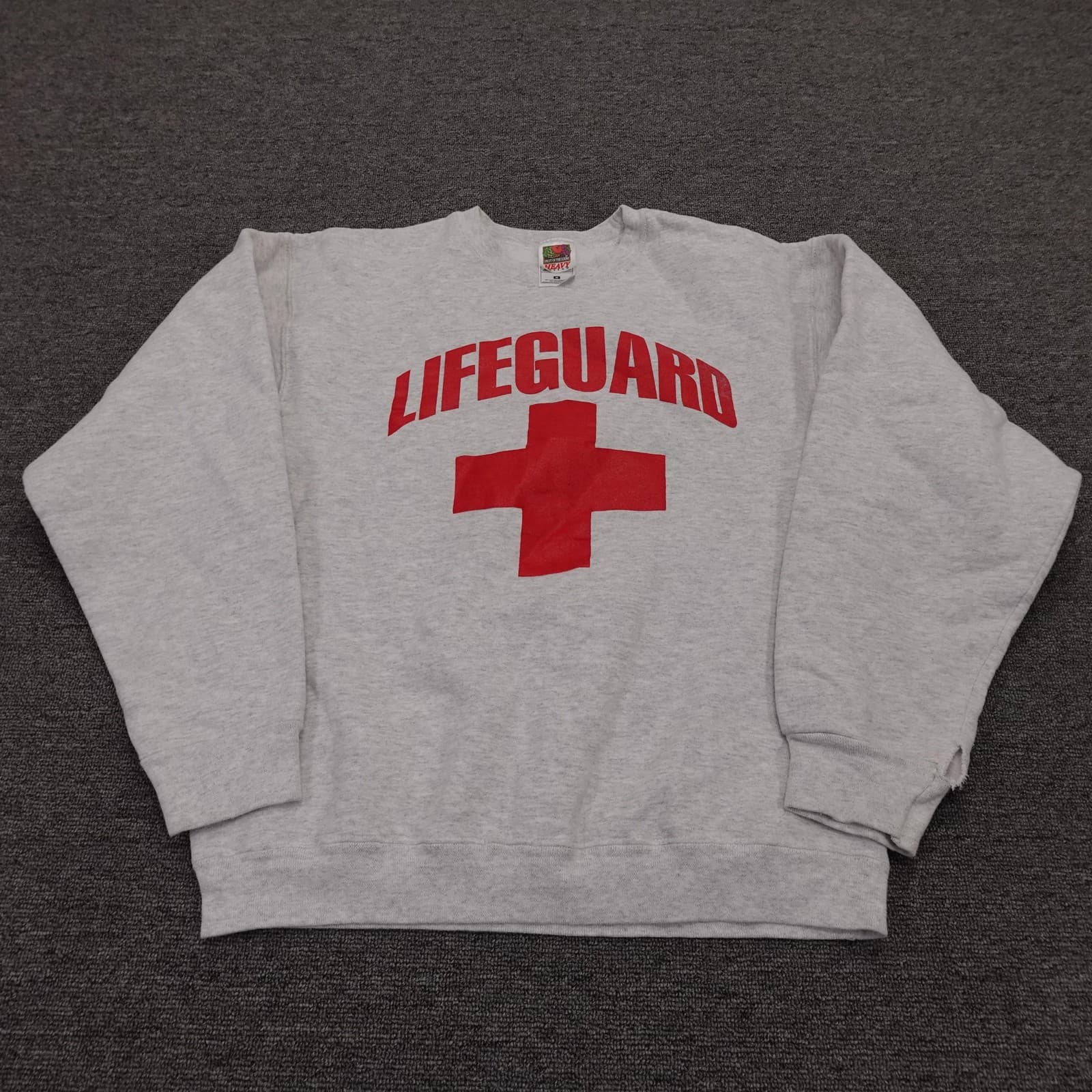 Vintage Fruit Of The Loom Sweatshirt Mens Medium Gray Lifeguard Graphic 90s