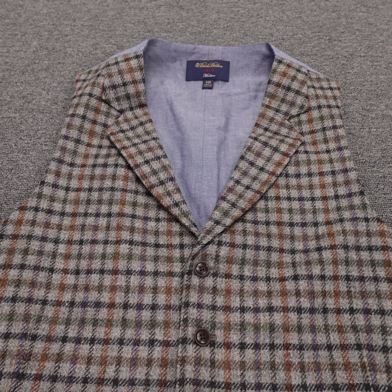 Brooks Brothers Suit Vest Mens 43R Gray Plaid Wool Tweed Belted 1818 Madison - Thumbnail 2