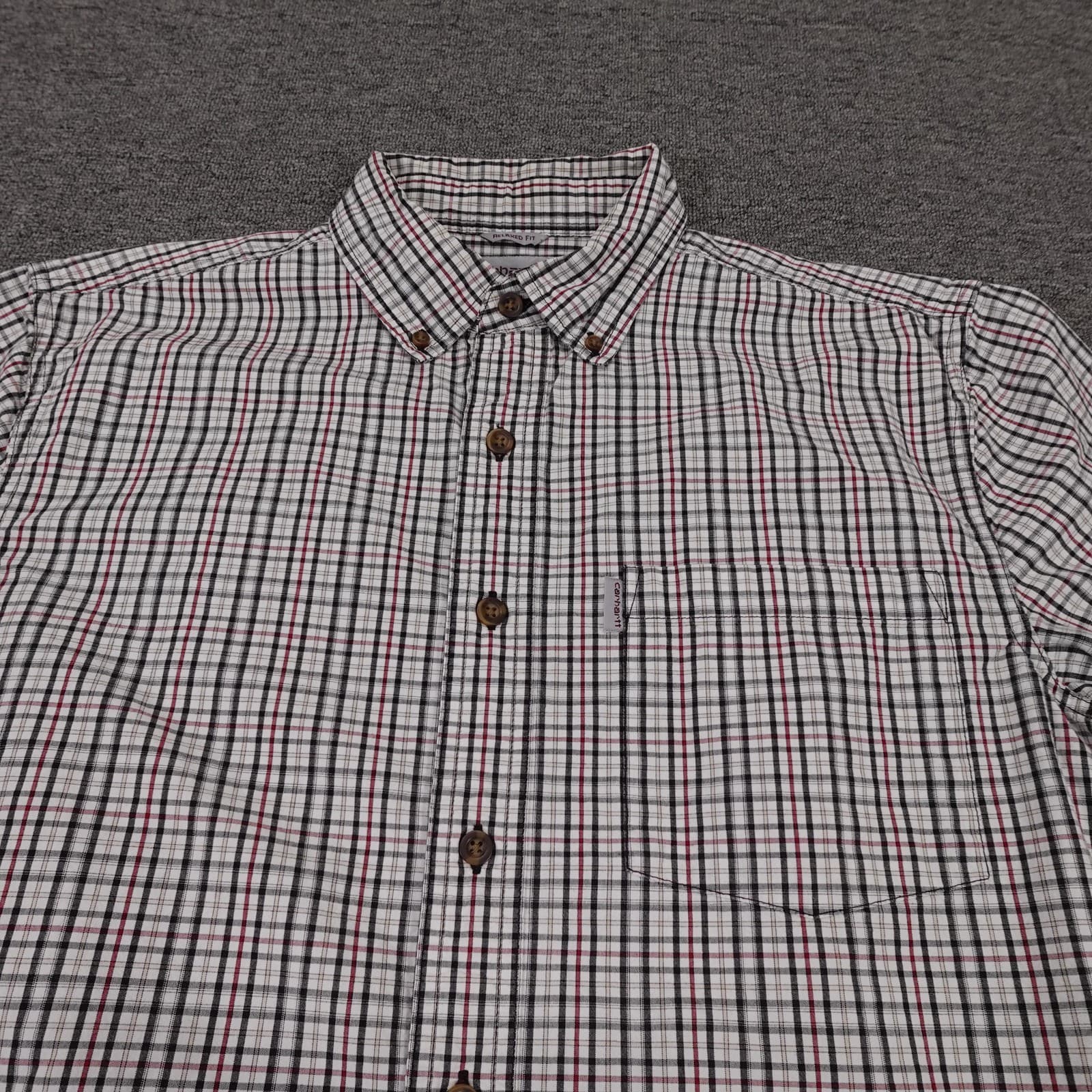 Carhartt Shirt Mens LT White Plaid Relaxed Fit Hiking Outdoor Workwear - Thumbnail 2