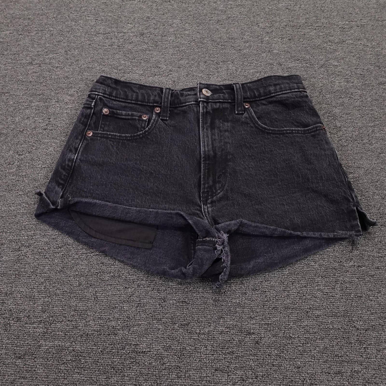 Abercrombie & Fitch Mom Shorts Womens 4 27 Black Denim High Rise Cutoff Raw Hem
