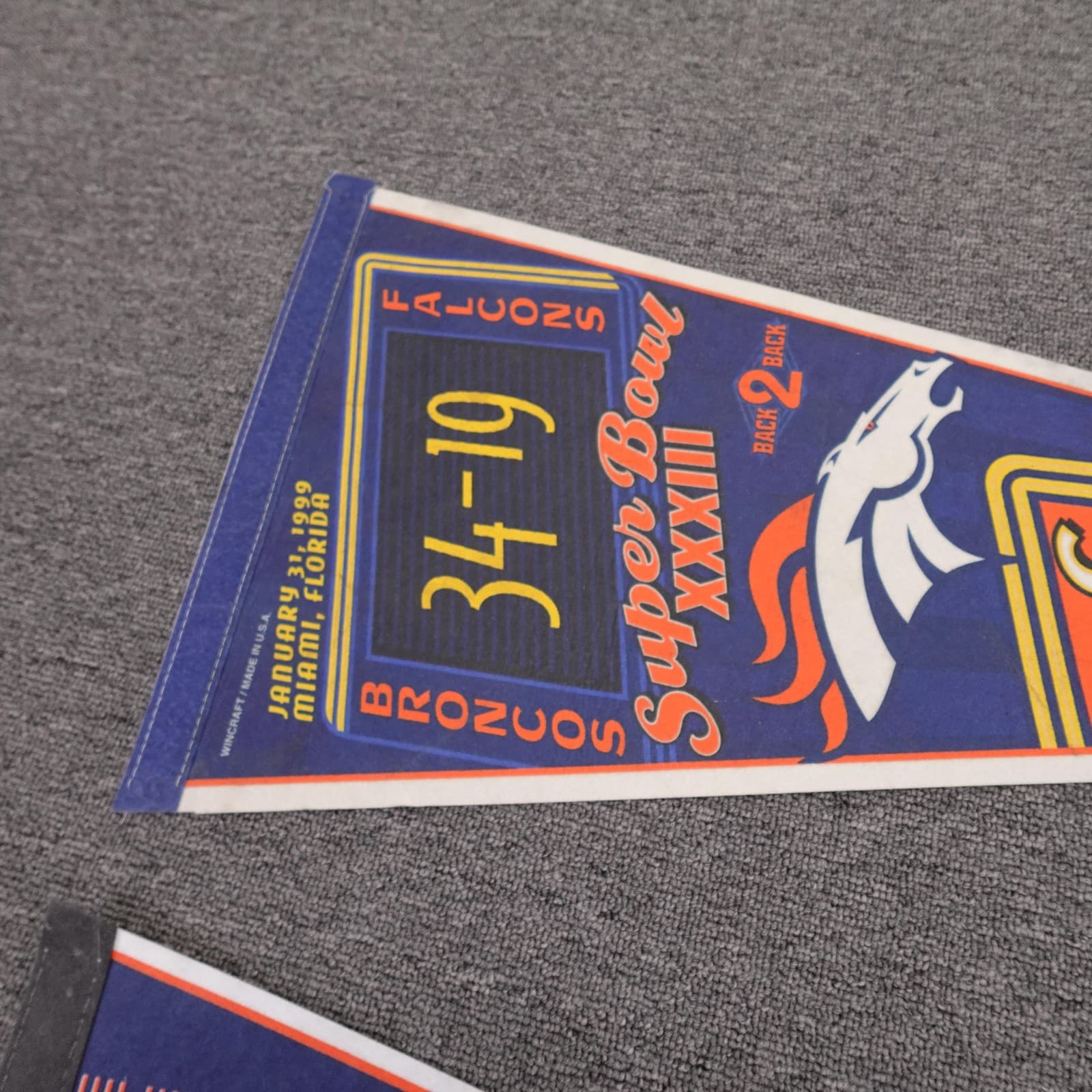 Vintage Denver Broncos Pennant Blue NFL Football Super Bowl Champions Lot Of 2 - Thumbnail 3