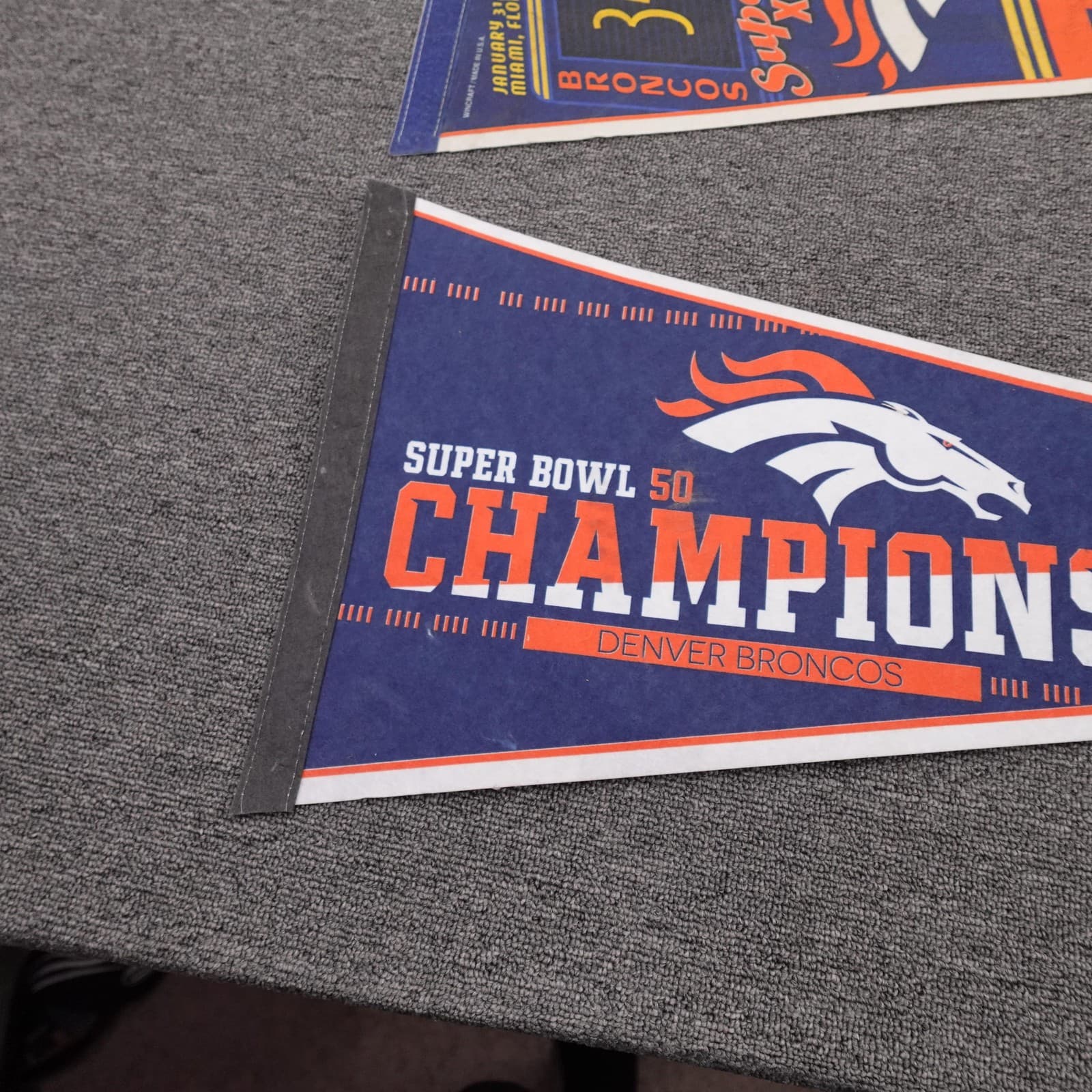 Vintage Denver Broncos Pennant Blue NFL Football Super Bowl Champions Lot Of 2 - Thumbnail 4