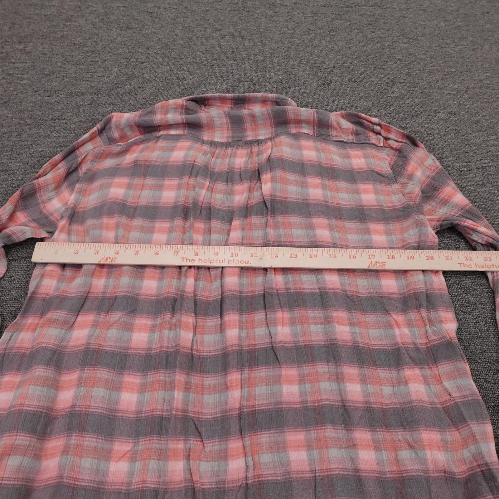 FP One Blouse Womens Large Pink Plaid Viscose Henley Tunic Long Sleeve Top - Thumbnail 5