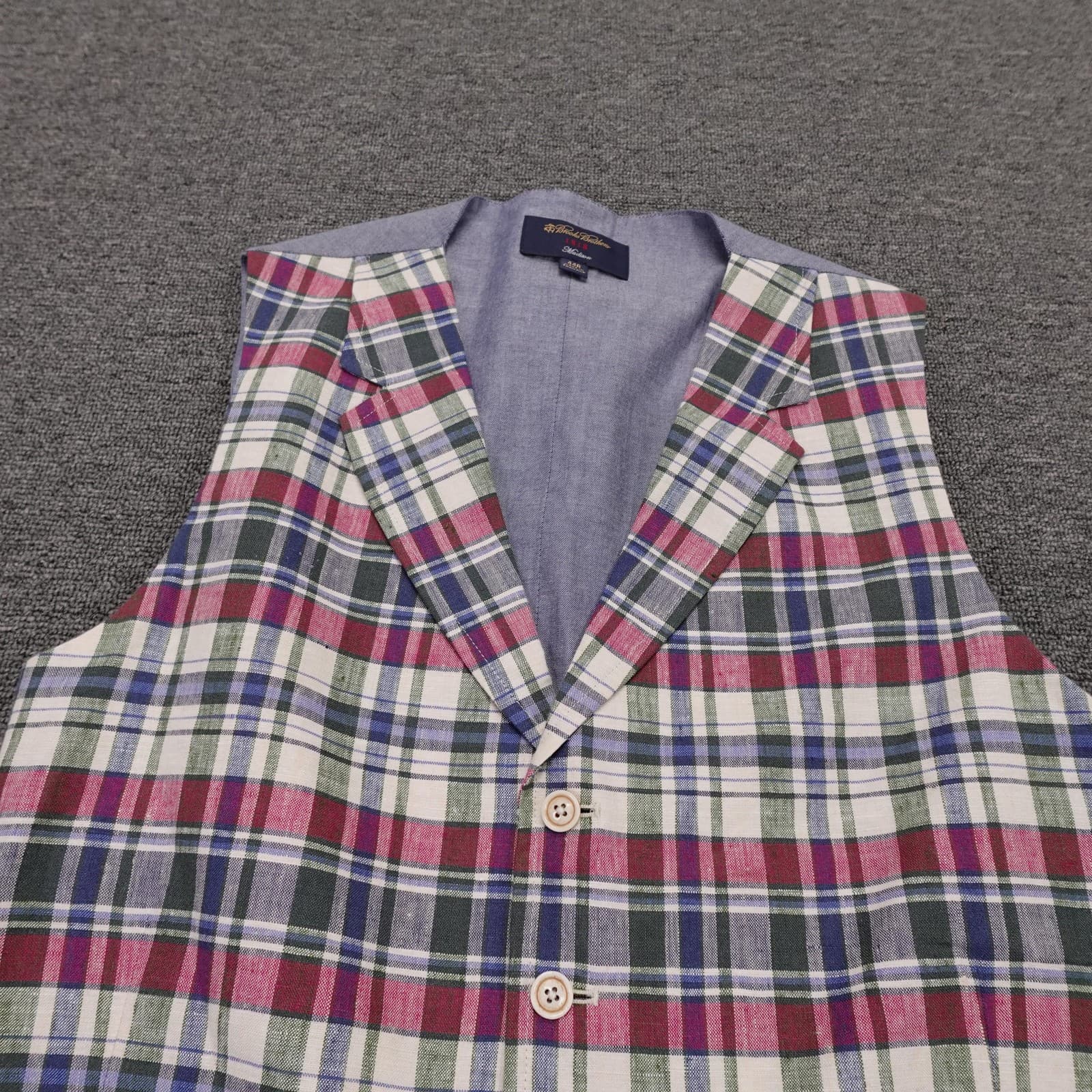 Brooks Brothers Suit Vest Mens 44 Multicolor Plaid Linen Baird McNutt Madison - Thumbnail 2