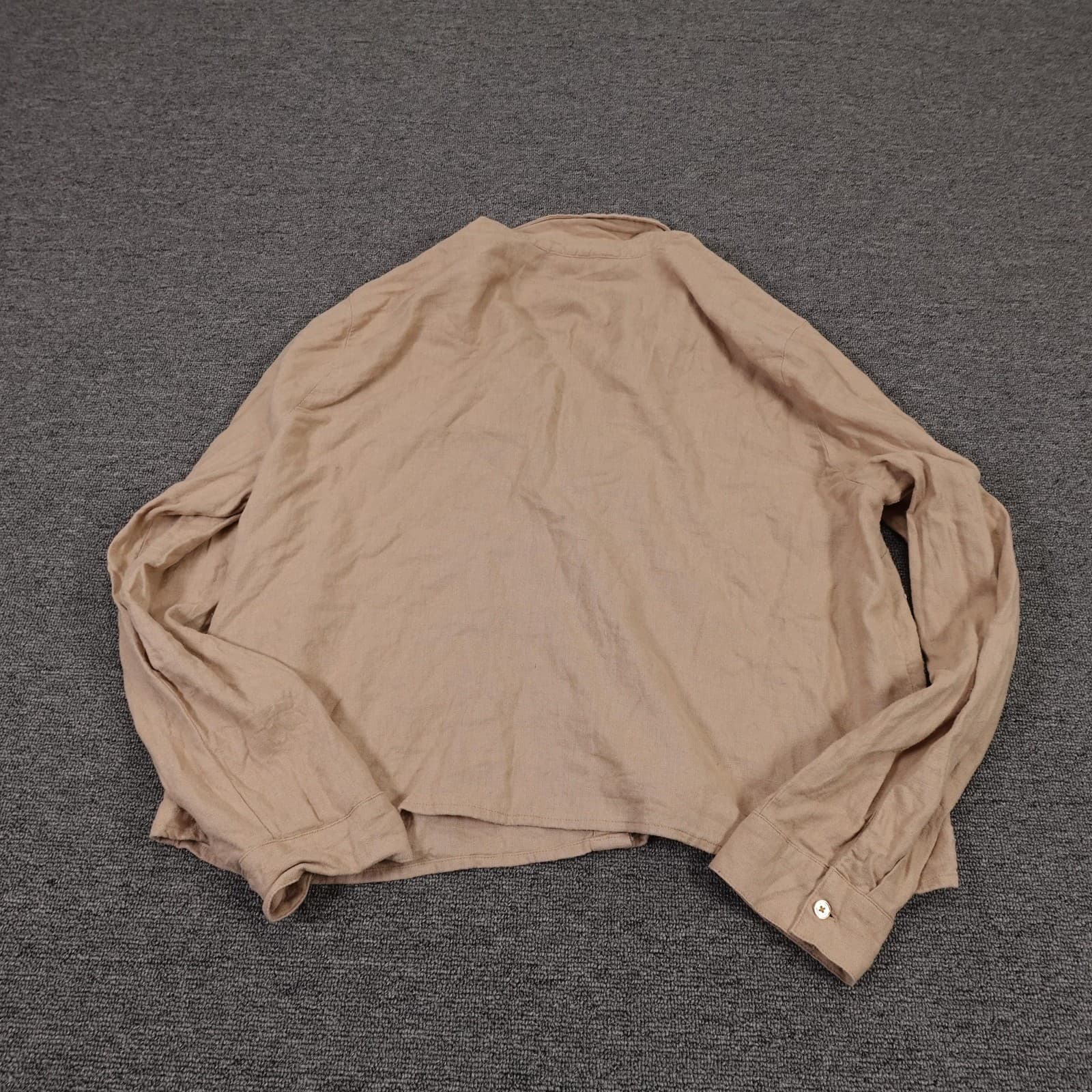 MICHAEL Michael Kors Button Up Shirt Womens XL Beige Linen Collared Long Sleeve - Thumbnail 6
