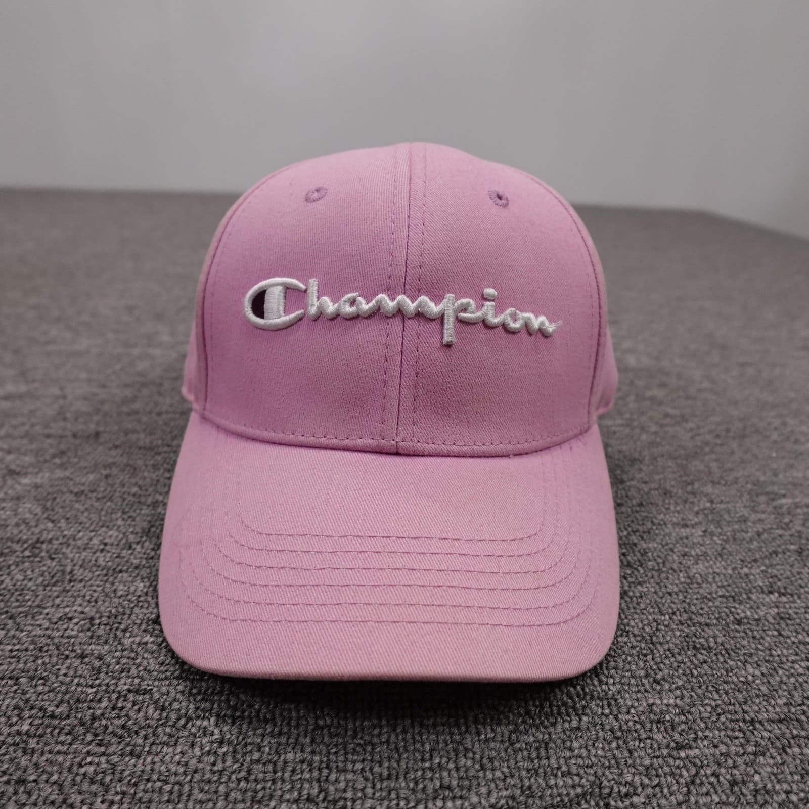 Champion Hat Cap Strap Back Mens One Size Pink Twill Baseball Logo Embroidered
