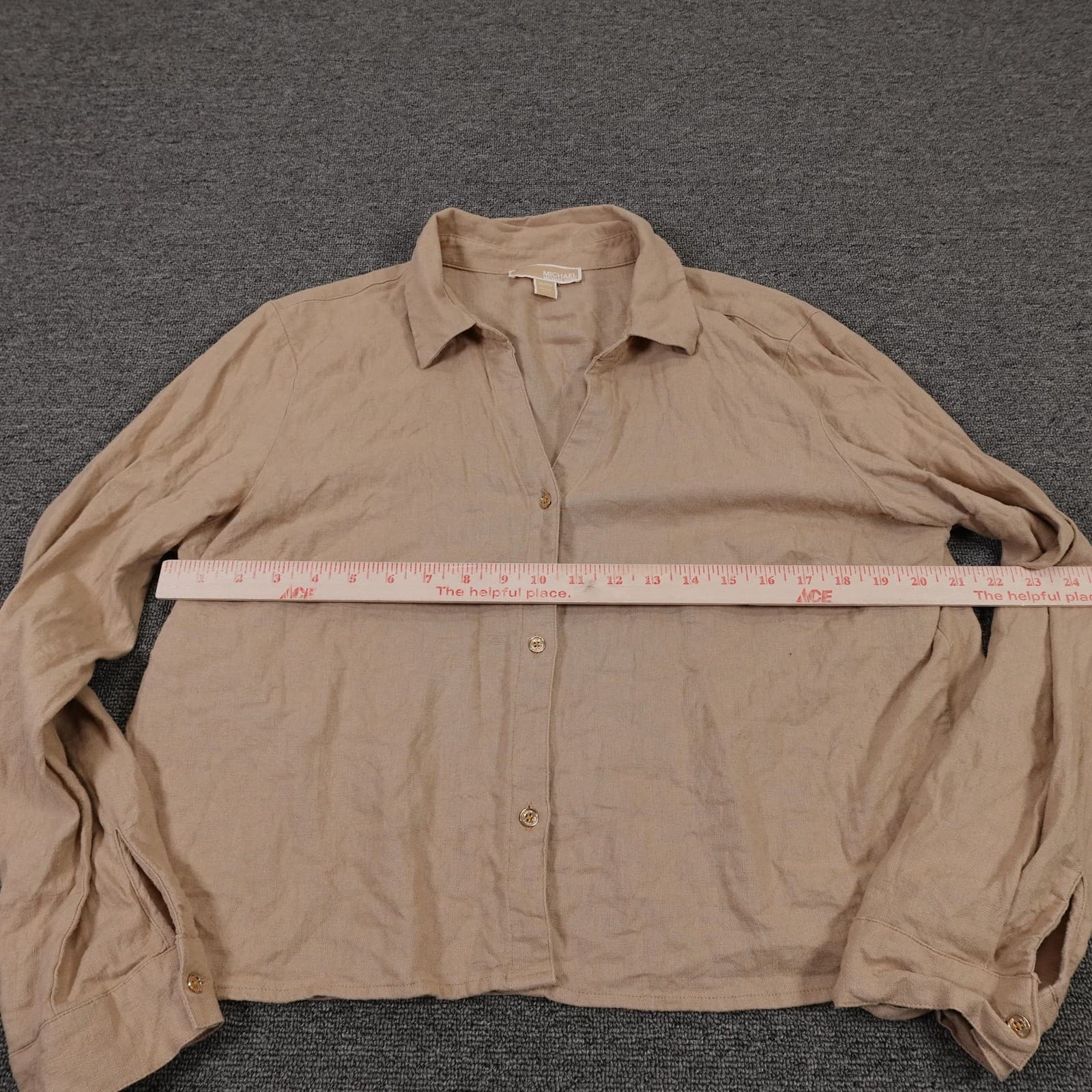 MICHAEL Michael Kors Button Up Shirt Womens XL Beige Linen Collared Long Sleeve - Thumbnail 4