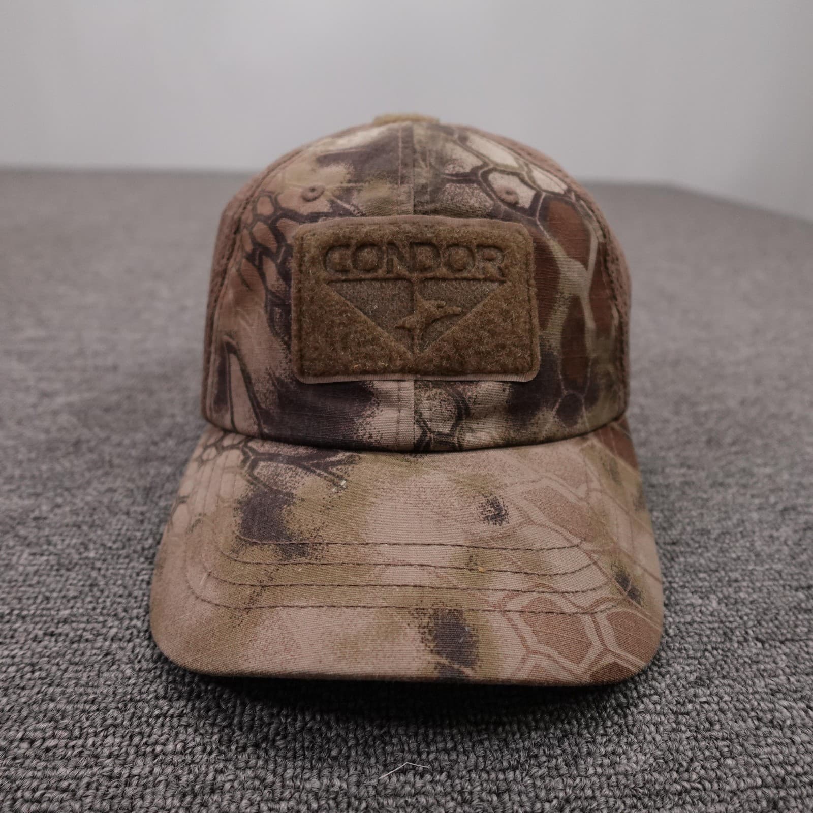 Condor Hat Cap Strap Back Mens One Size Brown Camo Patch Tactical Mesh Baseball