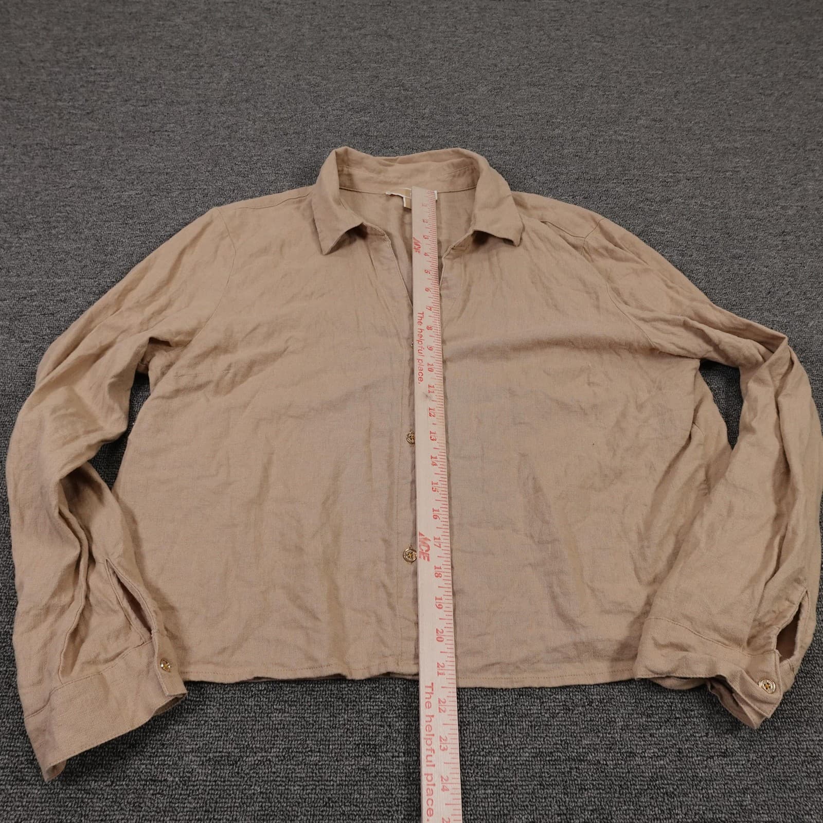 MICHAEL Michael Kors Button Up Shirt Womens XL Beige Linen Collared Long Sleeve - Thumbnail 5