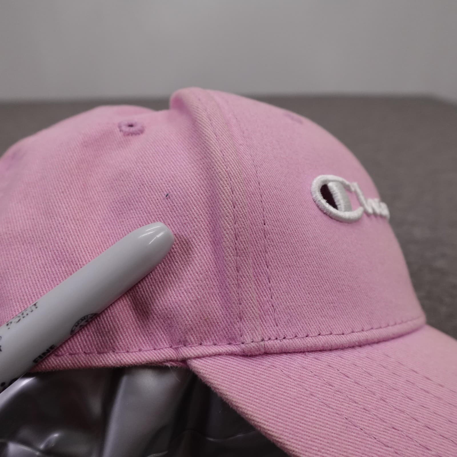 Champion Hat Cap Strap Back Mens One Size Pink Twill Baseball Logo Embroidered - Thumbnail 6