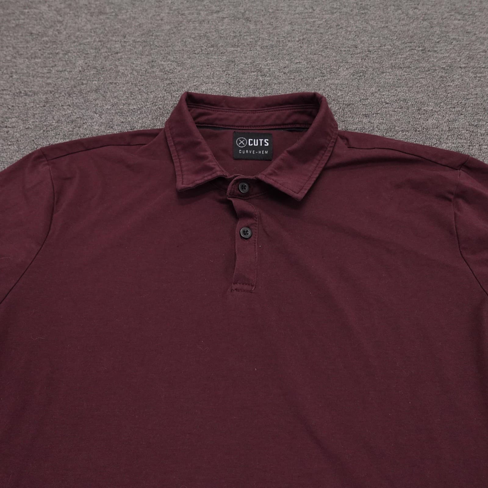 Cuts Polo Shirt Mens Medium Red Curve-Hem Cotton Jersey Casual Short Sleeve - Thumbnail 2