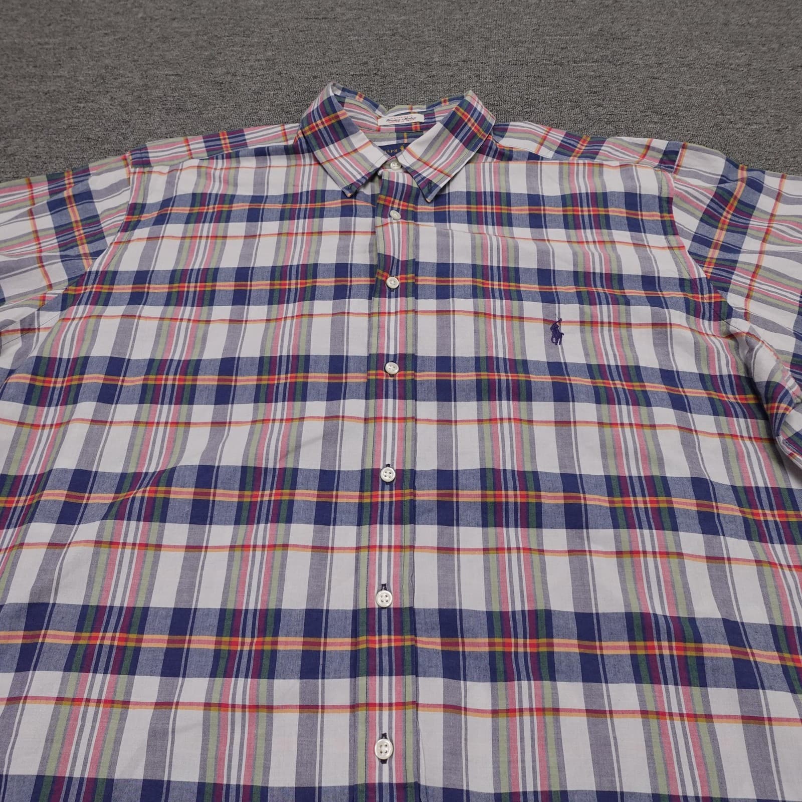 Ralph Lauren Shirt Mens 2XLT Blue Madras Plaid Short Sleeve Button Down Casual - Thumbnail 2