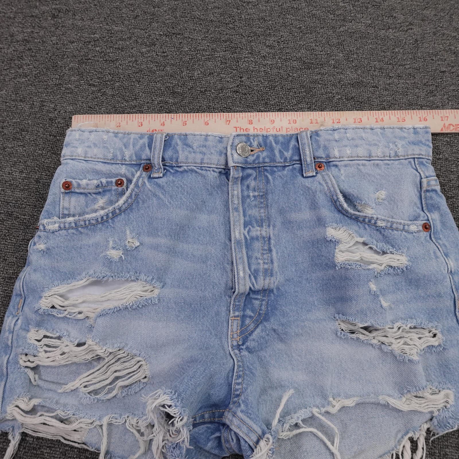 Zara Shorts Womens 8 Light Blue Denim High Rise Distressed Cutoff Frayed Hem - Thumbnail 6