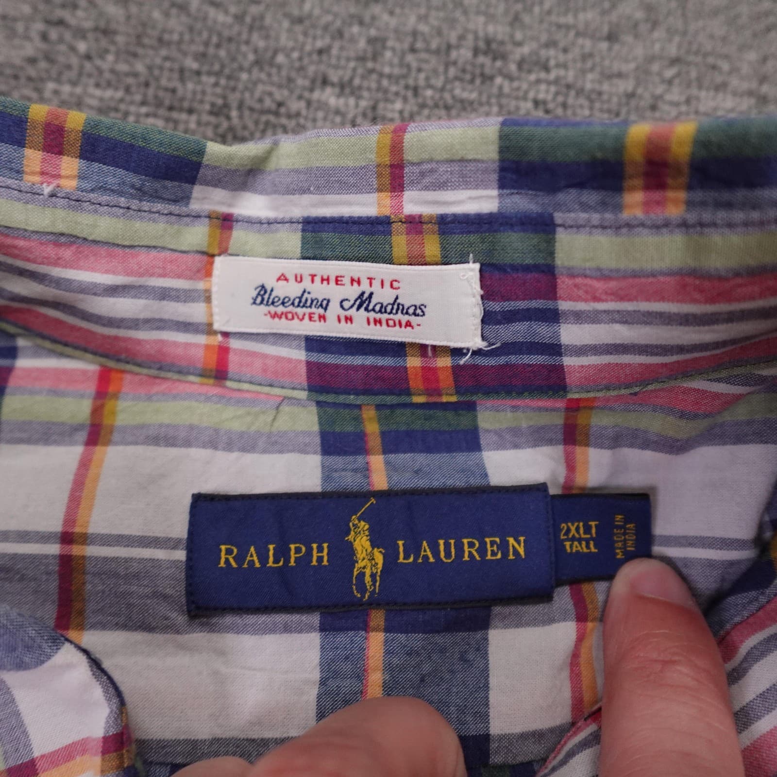 Ralph Lauren Shirt Mens 2XLT Blue Madras Plaid Short Sleeve Button Down Casual - Thumbnail 3