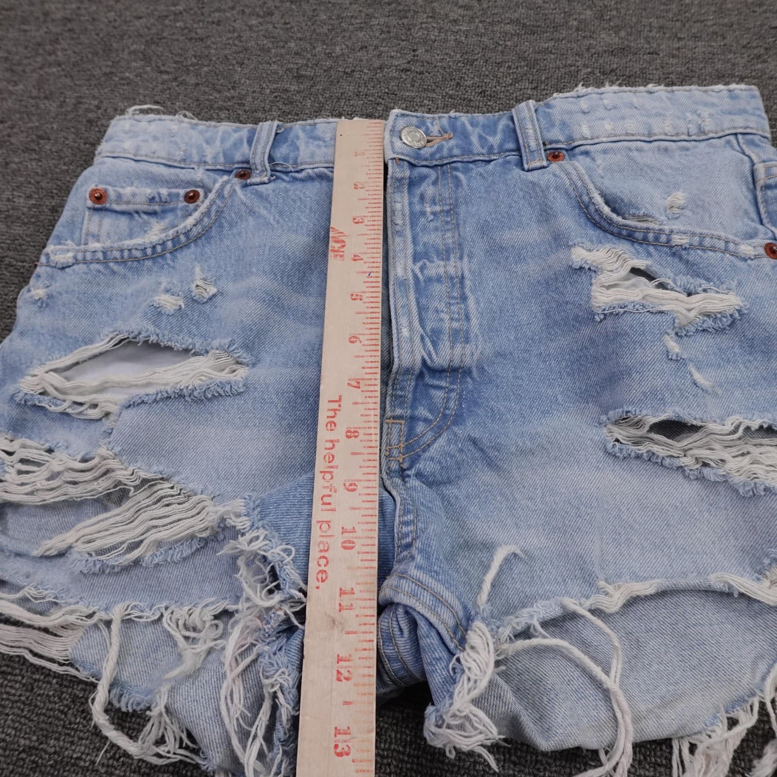 Zara Shorts Womens 8 Light Blue Denim High Rise Distressed Cutoff Frayed Hem - Thumbnail 7