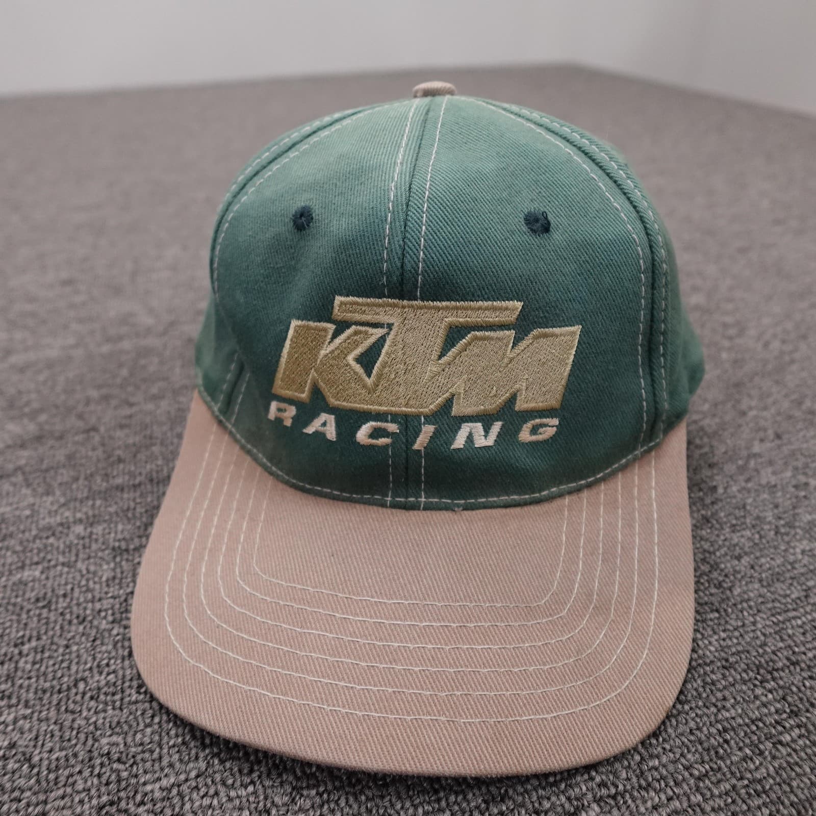 Vintage KTM Racing Hat Cap Strap Back One Size Green Tan Motocross MX Dirt Bike - Thumbnail 2